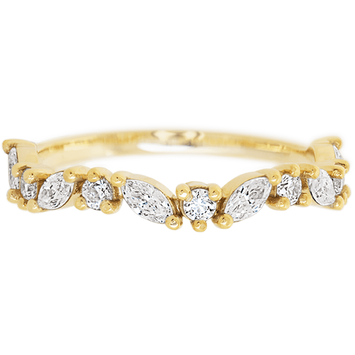 18K Yellow Gold band with alternating 6 Round Lab Grown Diamond and 5 Marquise Lab Grown Diamond having TCW-.68