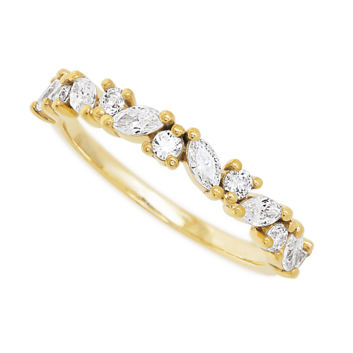 14K Yellow Gold band with 7 Round and 6 Marquise Lab Grown Diamond having TCW-.81