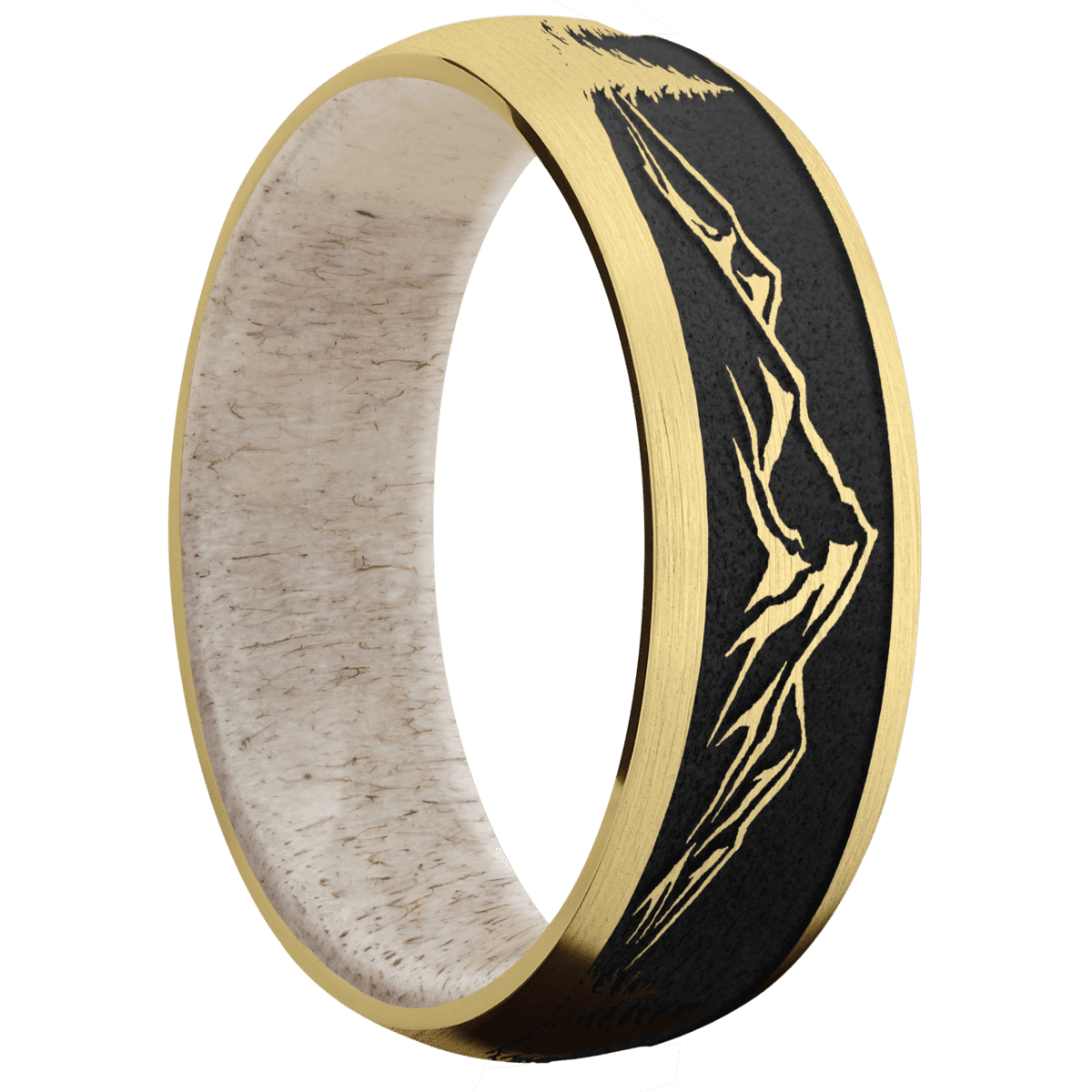 14K Yellow Gold + Satin Finish + Antler