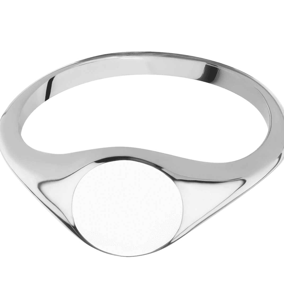 Small Circle signet ring (10mm) in 14K White Gold, with a Thin style band