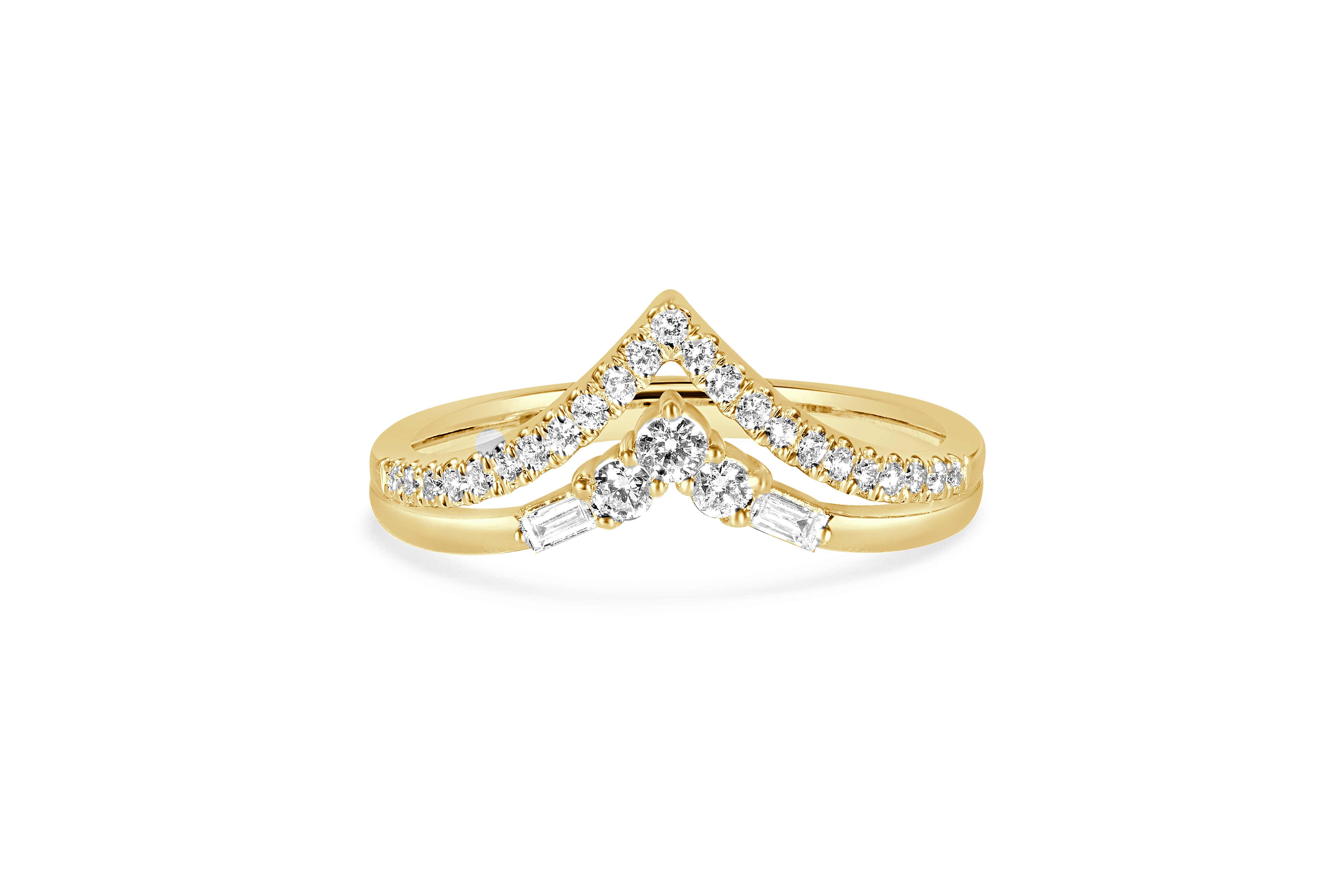 14K Yellow Gold Diamond Accented Double Row Chevron Wedding Band