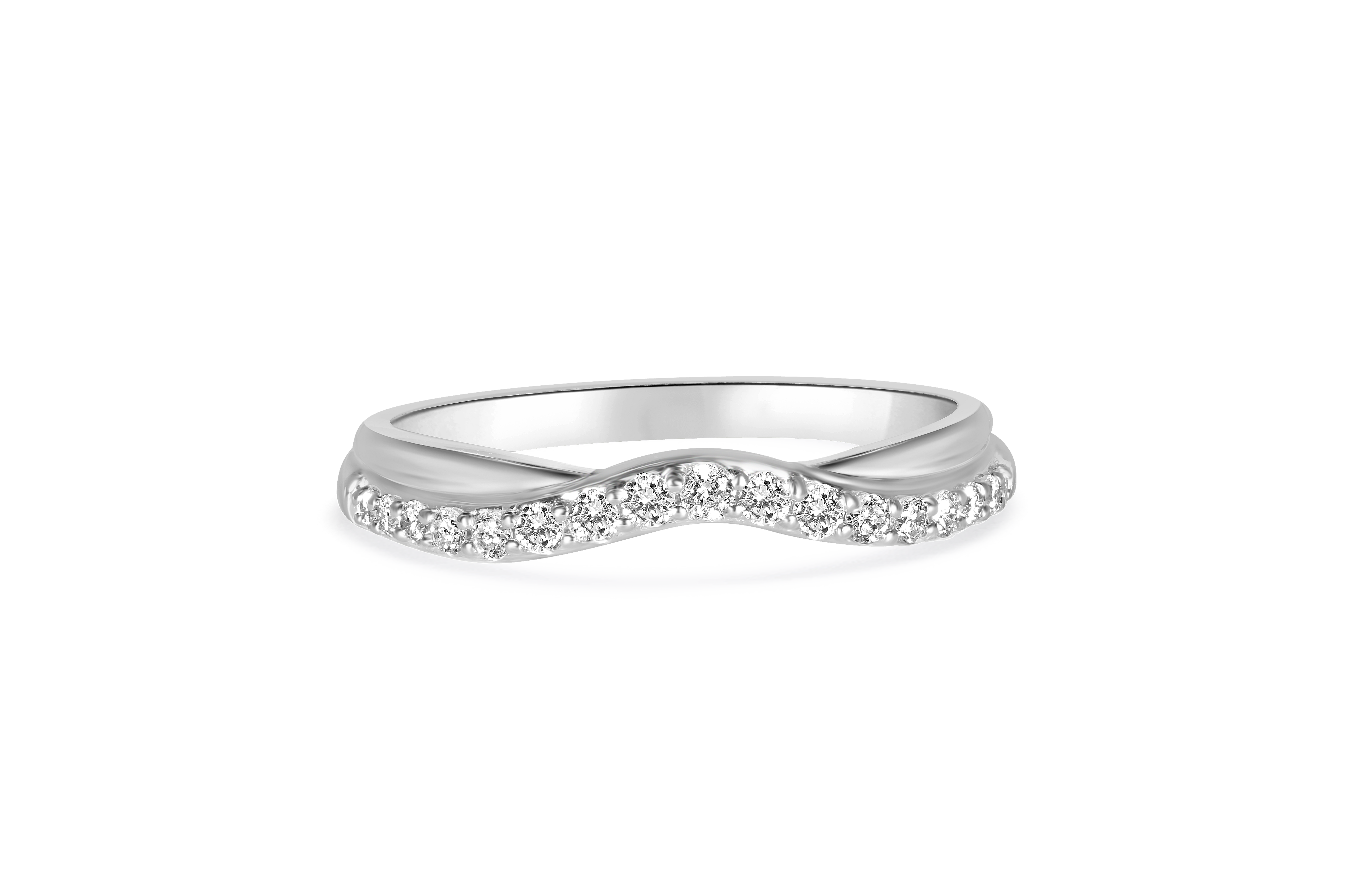14K White Gold Channel Diamond Overlapping Curved Wedding Band