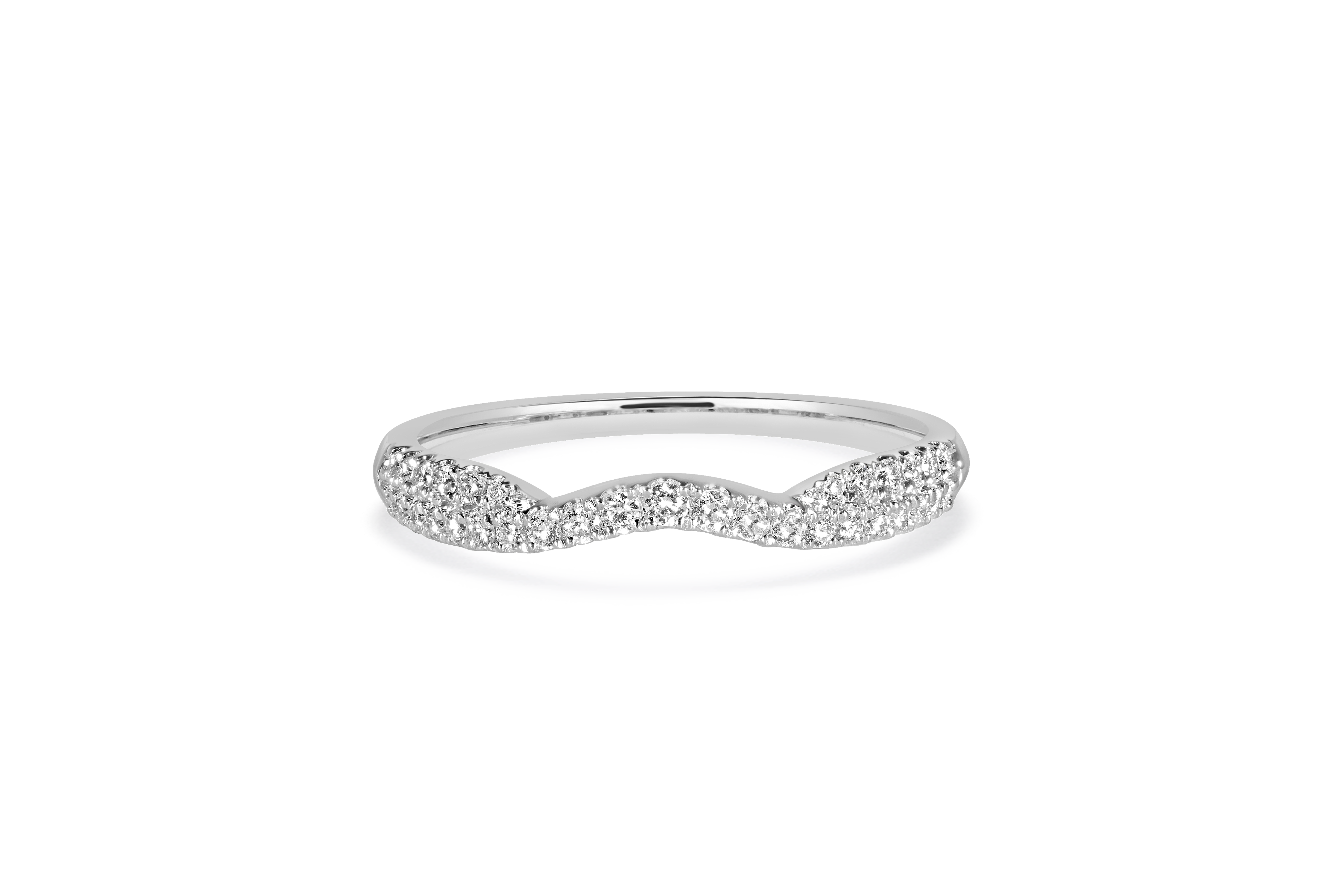 14K White Gold Curved Pave Diamond Band