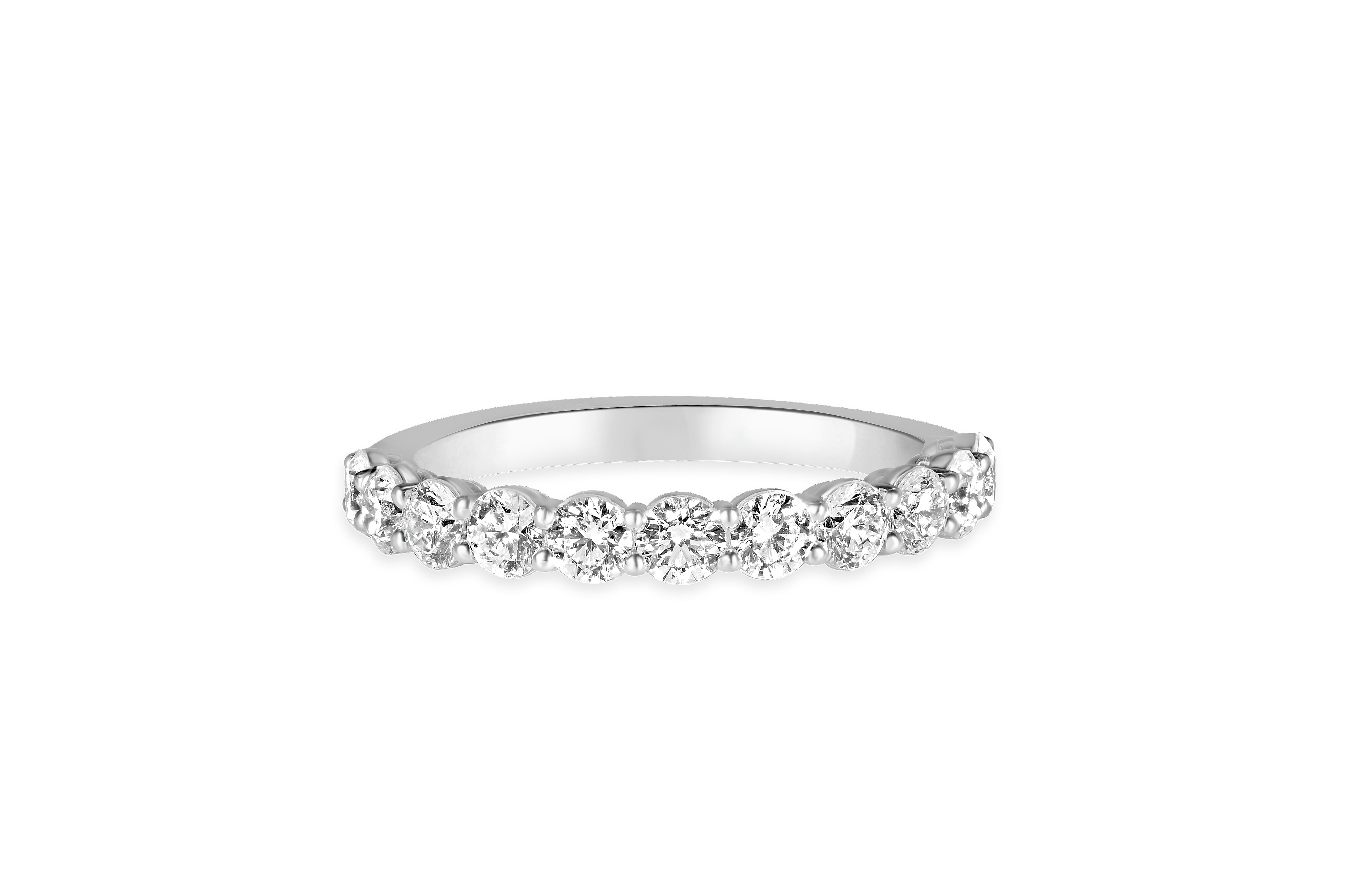 14K White Gold Shared Prong Round Brilliant Cut Diamond Wedding Band