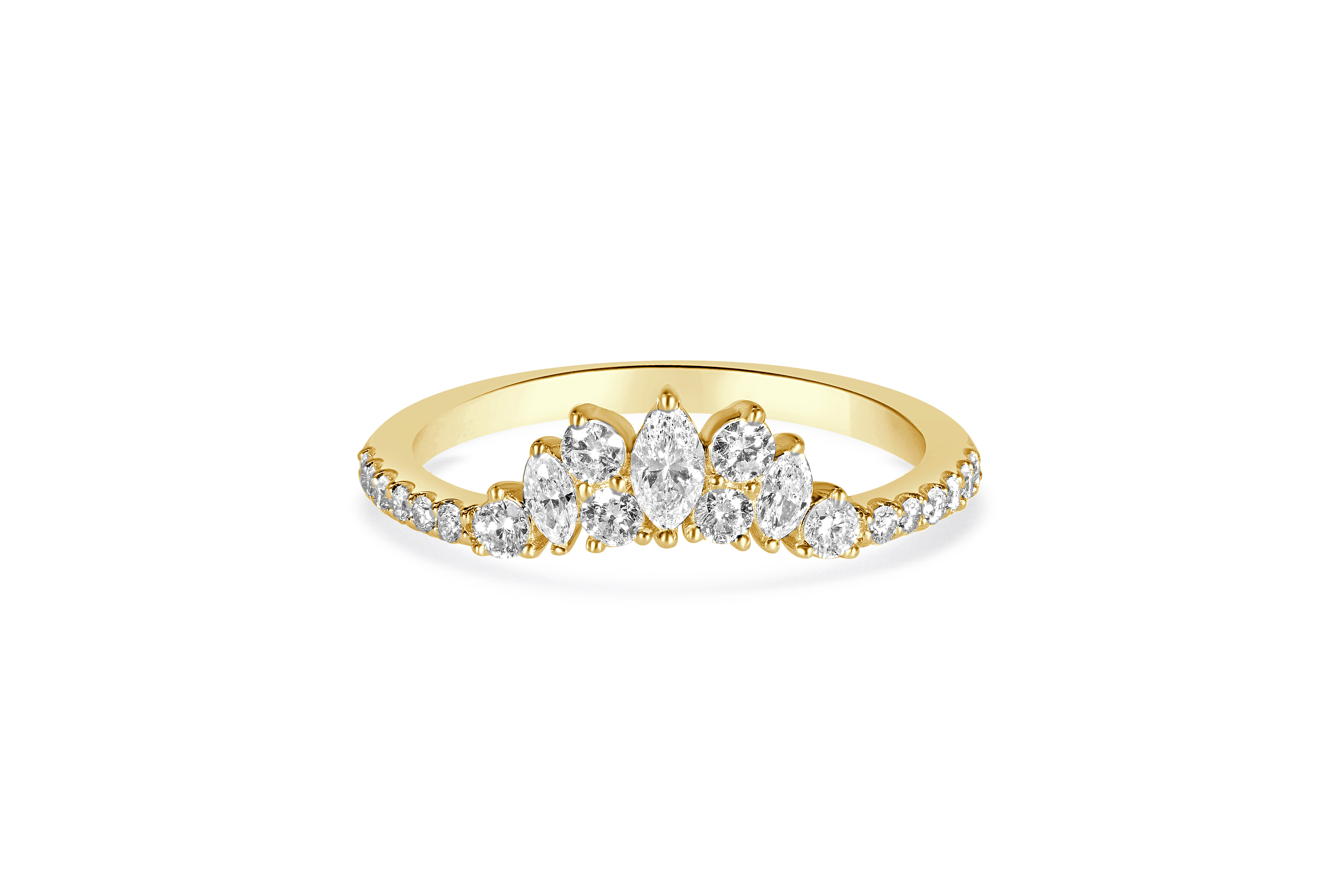 14K Yellow Gold Natural Diamond Accented Contour Wedding Band