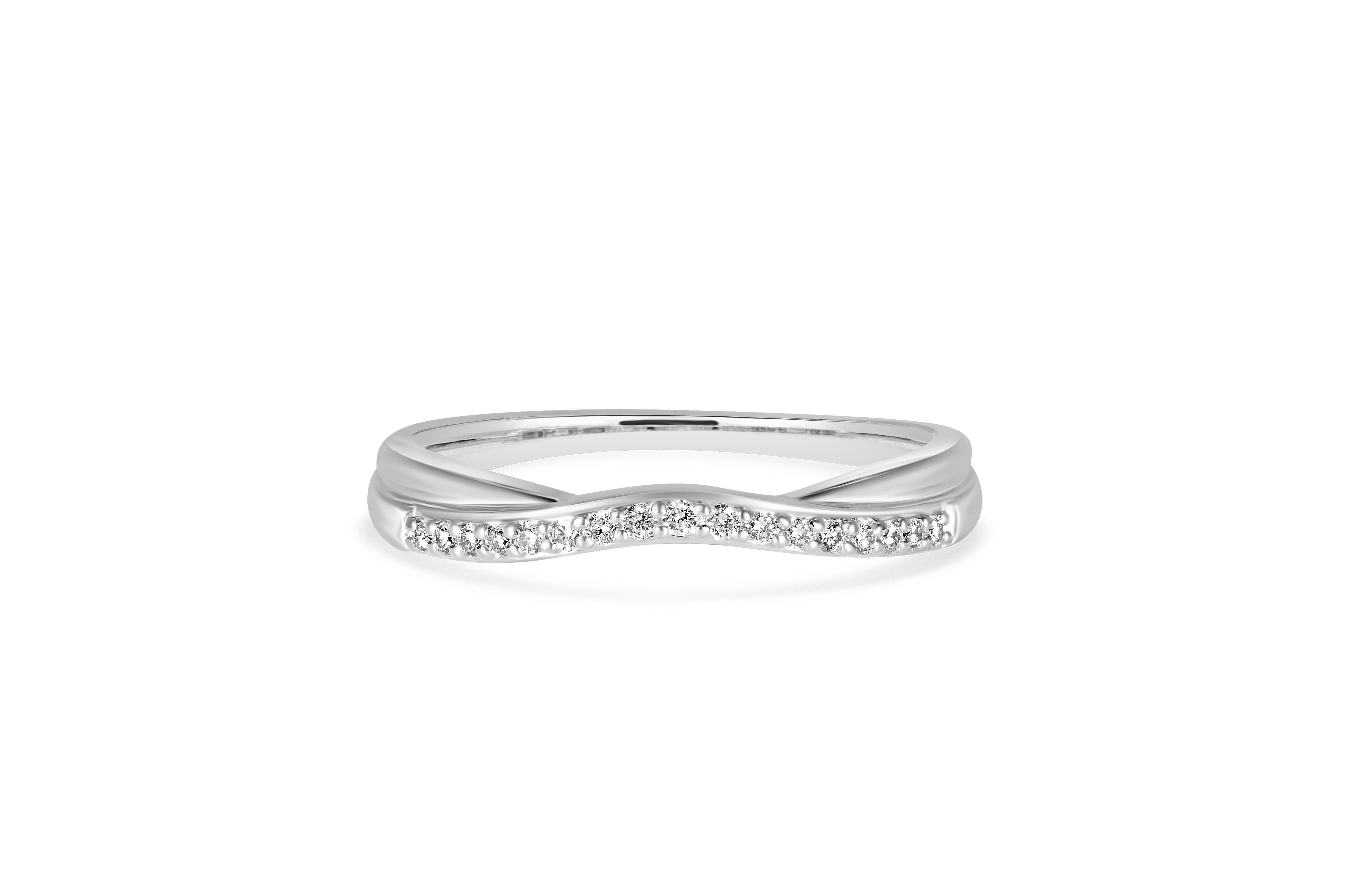 14K White Gold Double Curved Diamond Pave Polished Wedding Band