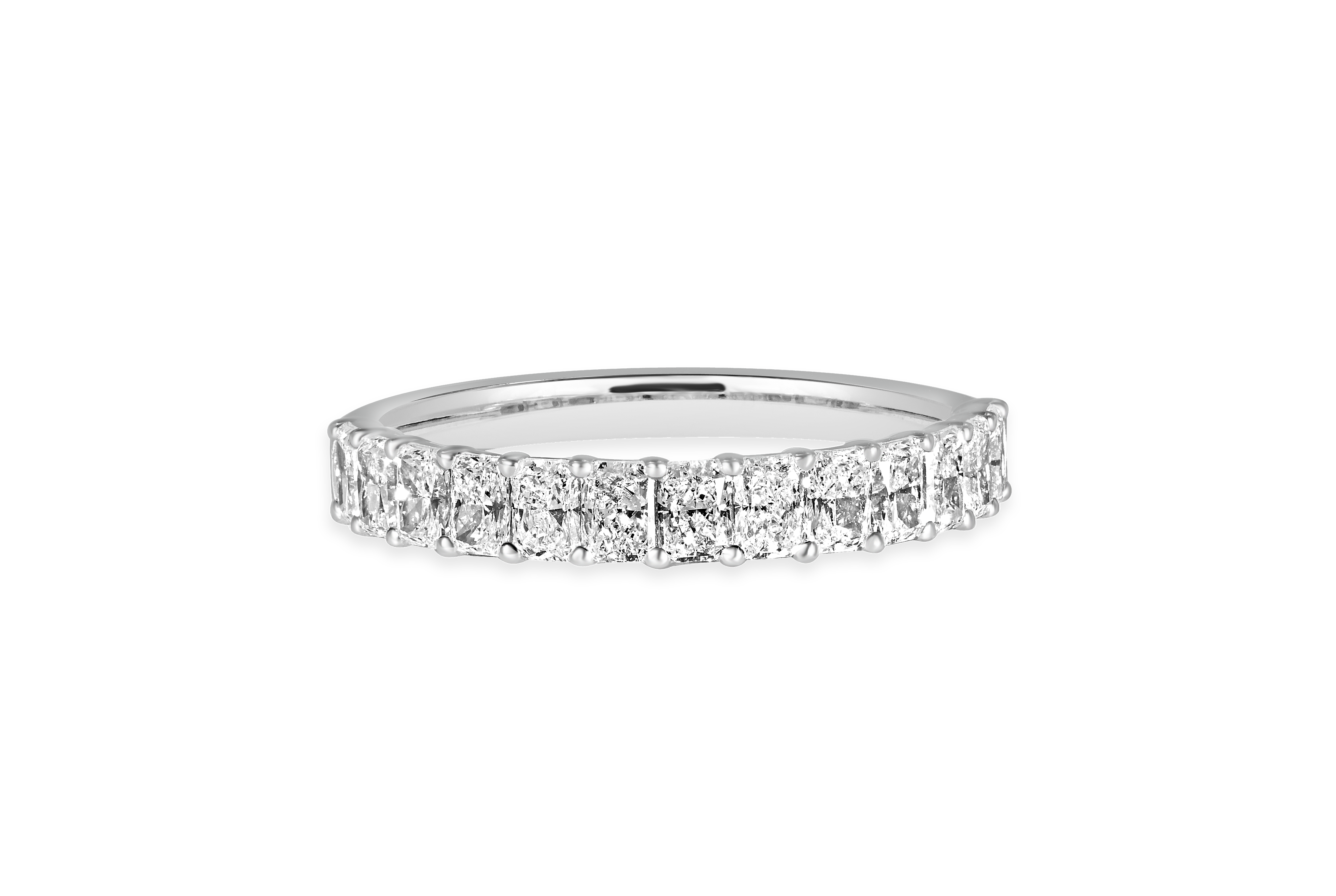 14K White Gold Shared Prong Radiant Diamond Wedding Band