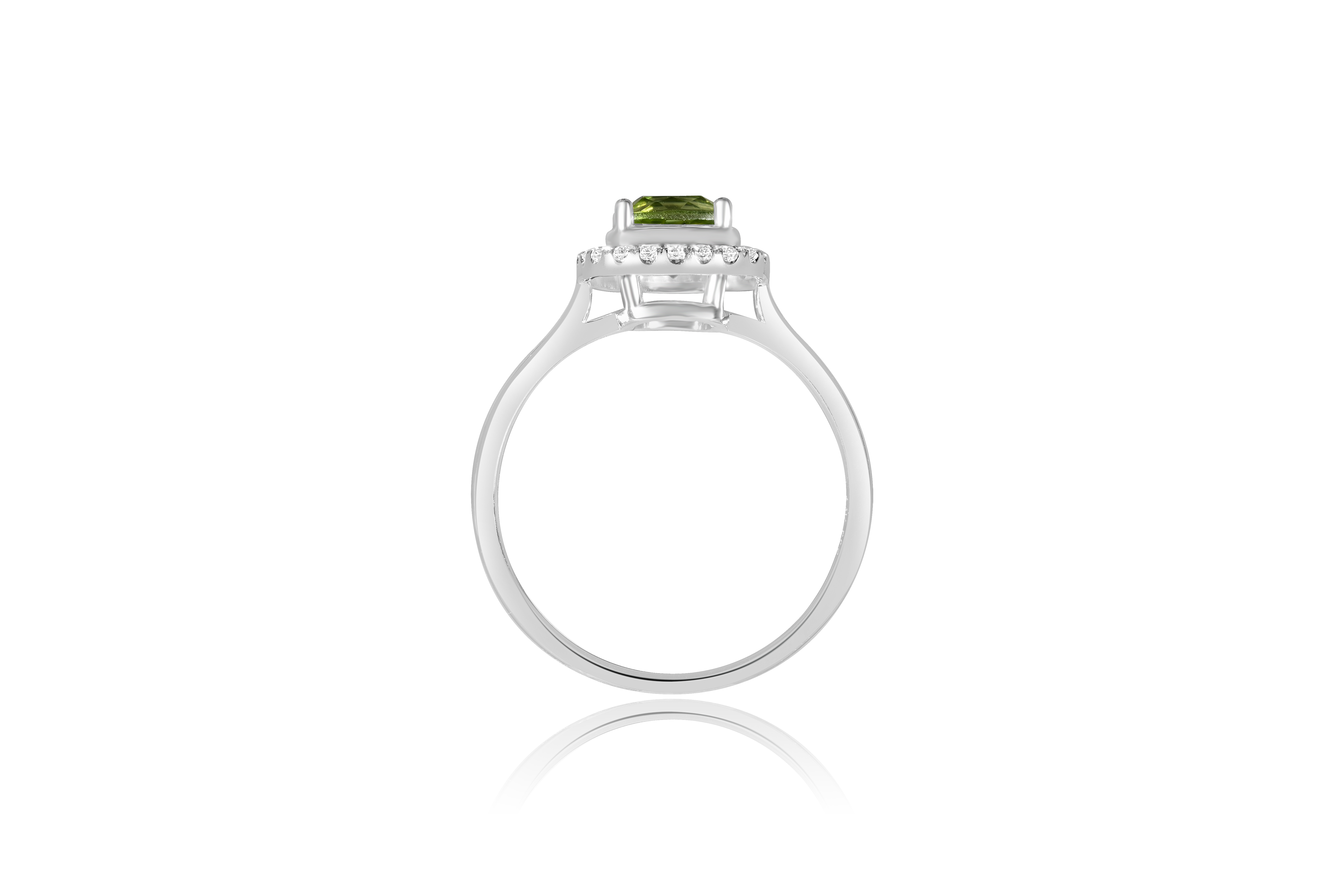 14K White Gold Peridot and Diamond Halo Ring