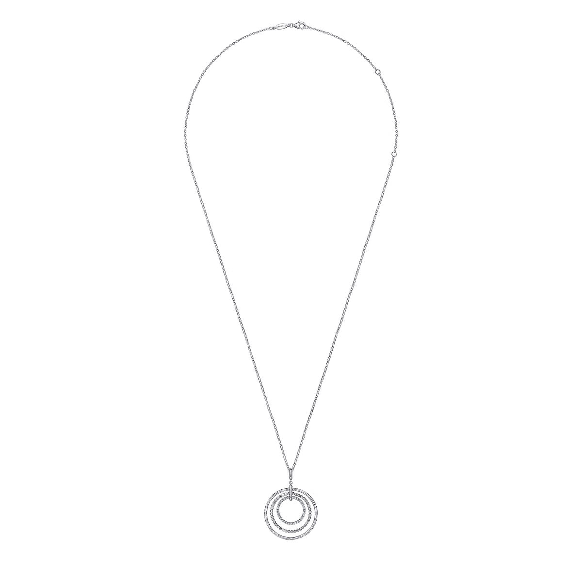925 Sterling Silver Bujukan White Sapphire Triple Row Circle Pendant Necklace
