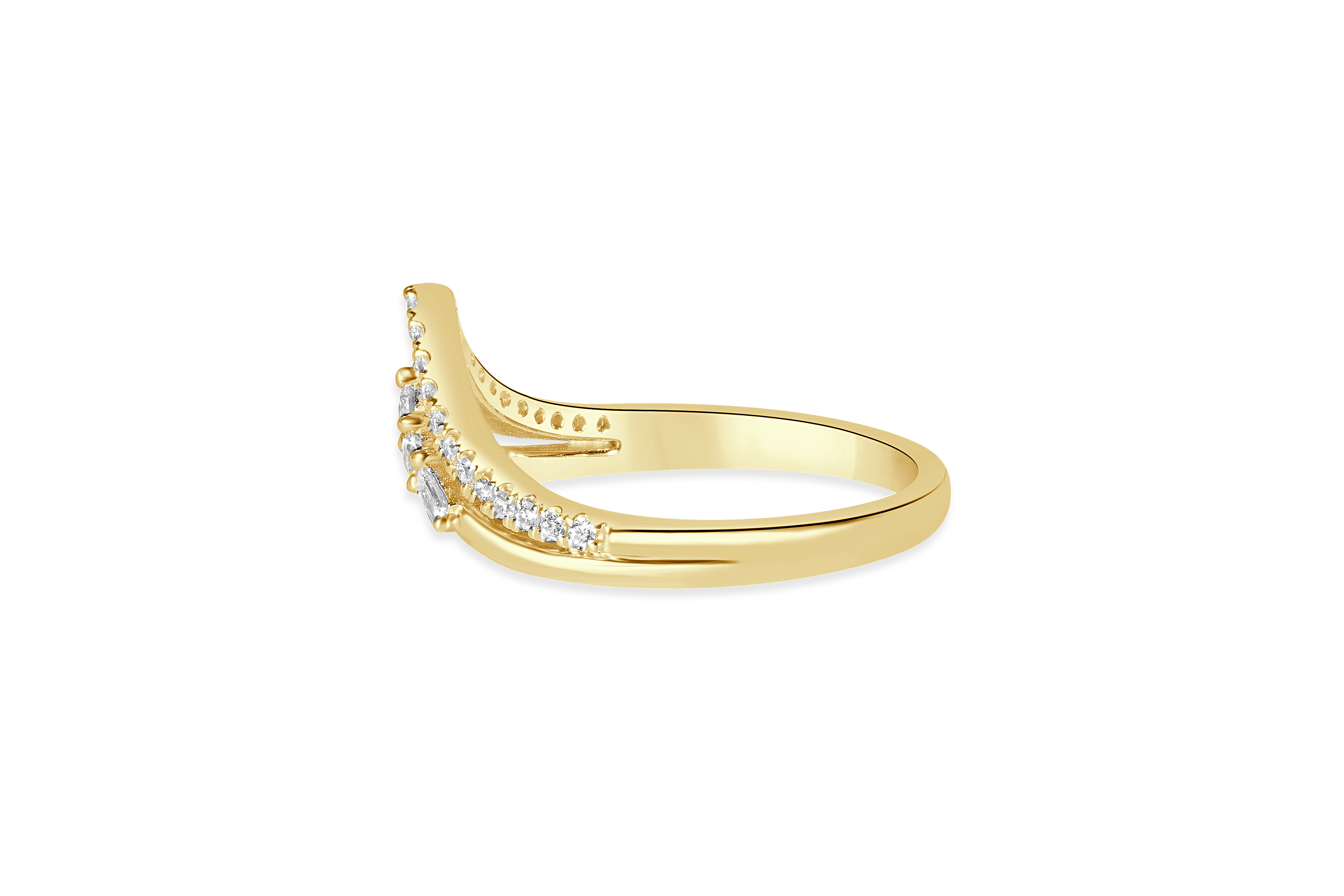 14K Yellow Gold Diamond Accented Double Row Chevron Wedding Band