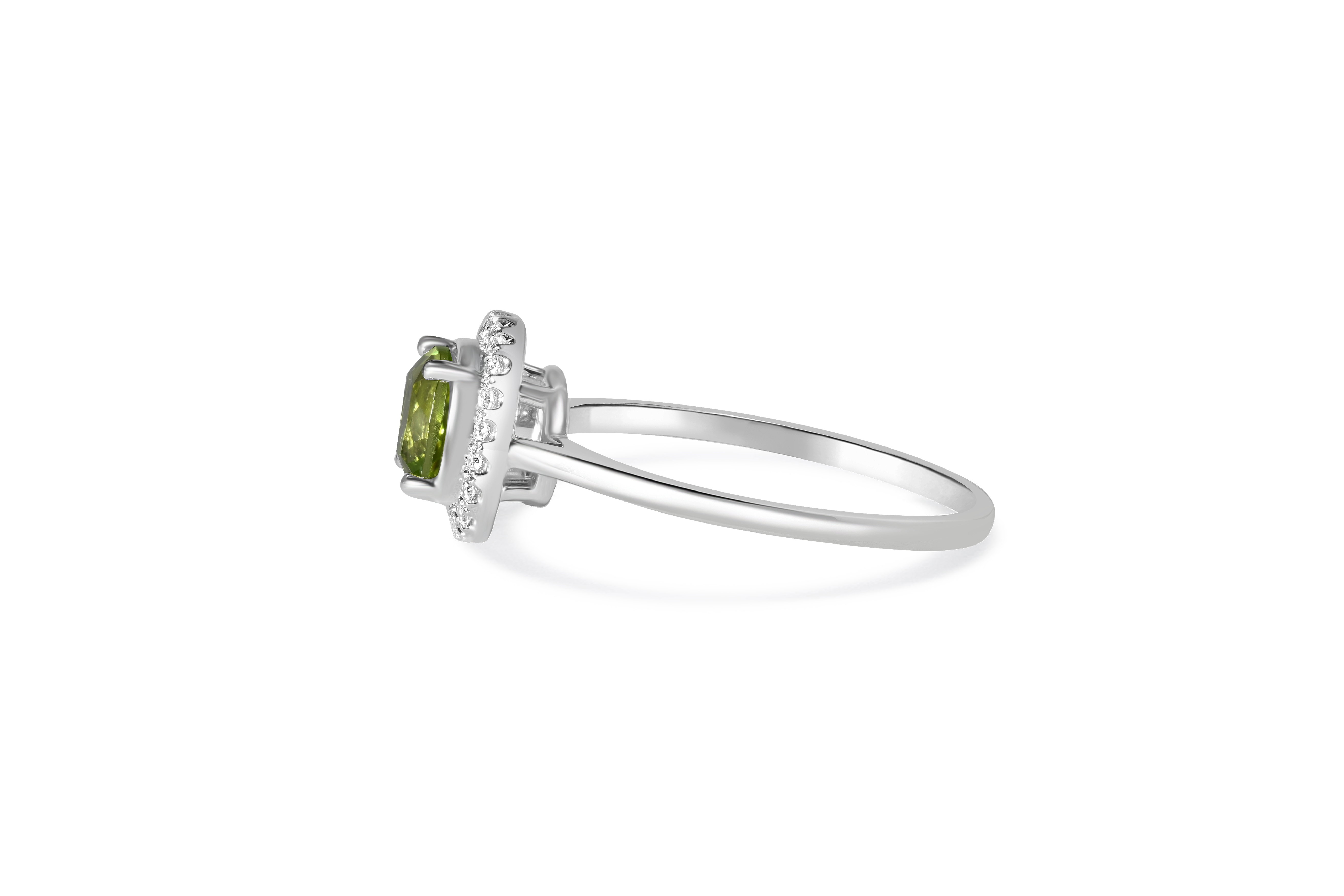 14K White Gold Peridot and Diamond Halo Ring