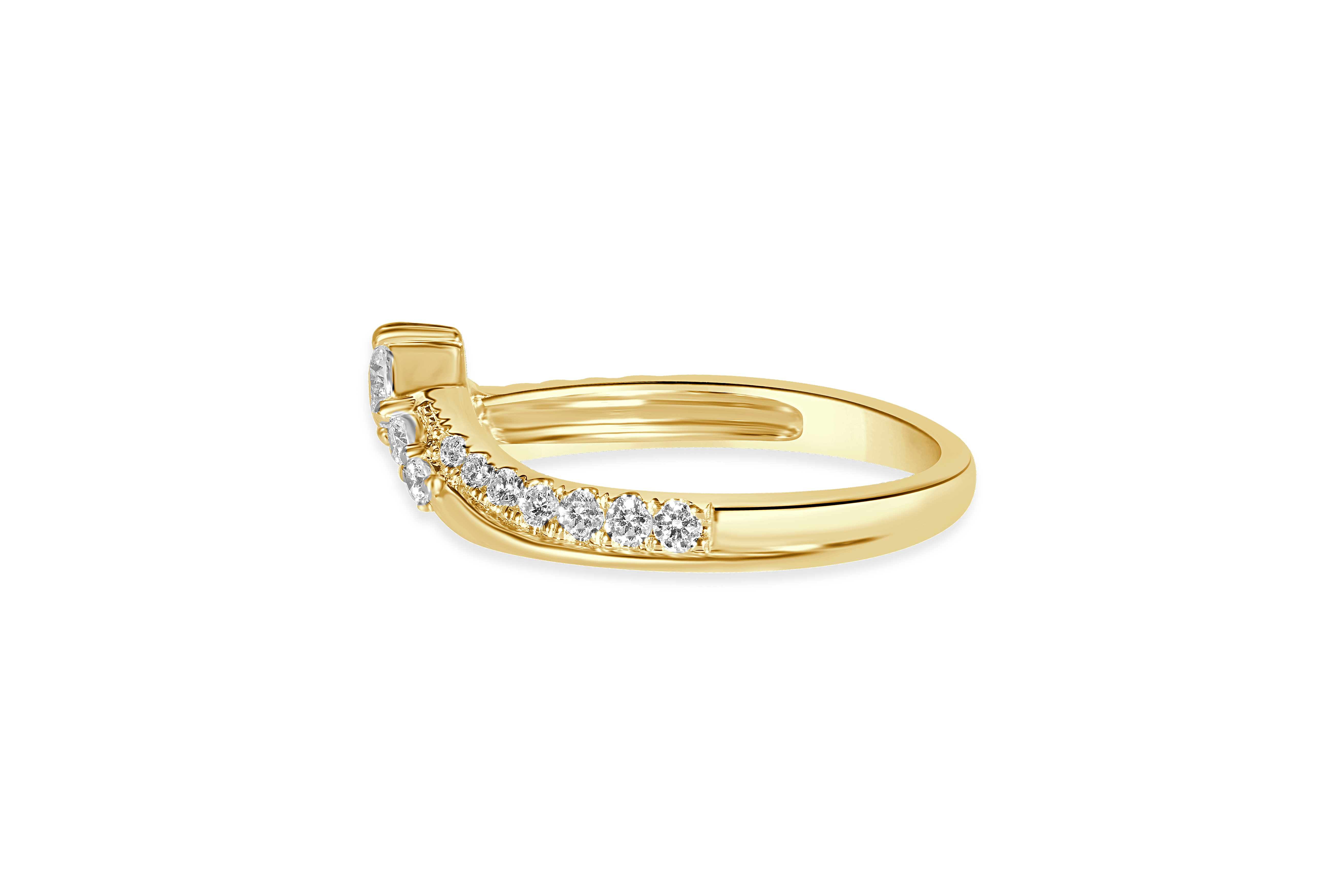 14K Yellow Gold Diamond Accented Double Row Chevron Wedding Band