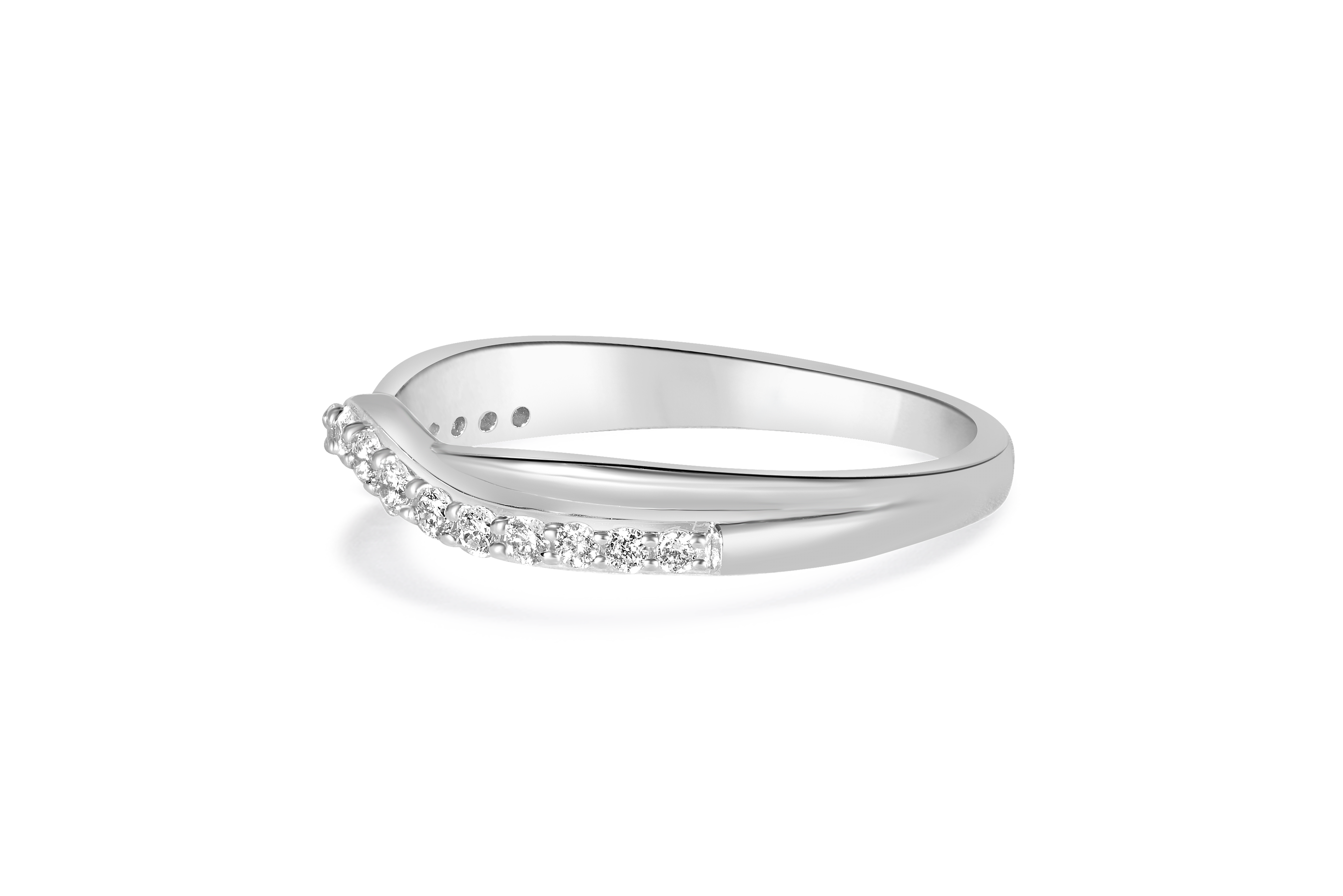 14K White Gold Channel Diamond Overlapping Curved Wedding Band