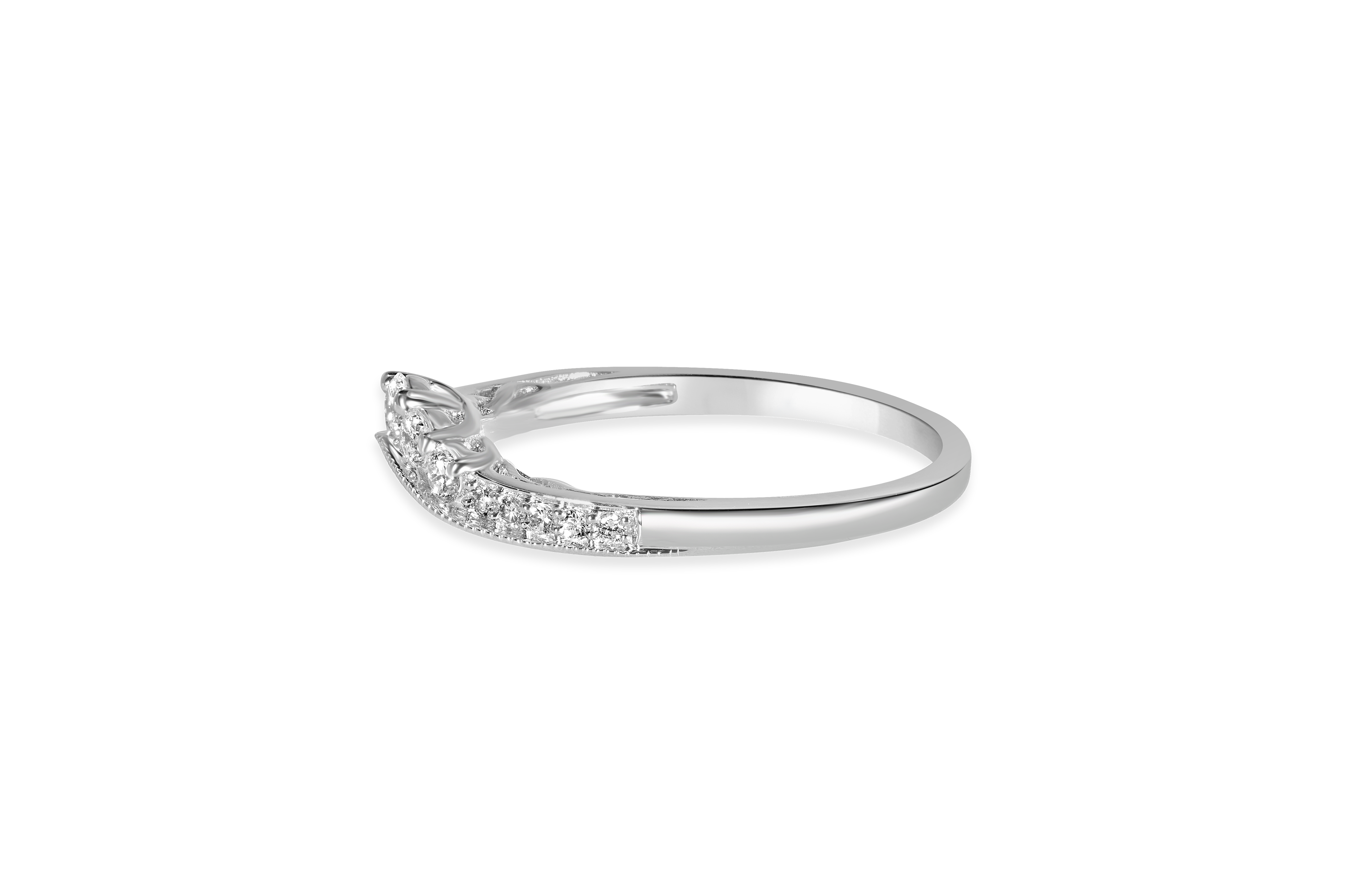 14K White Gold Natural Diamond Accented Contour Wedding Band