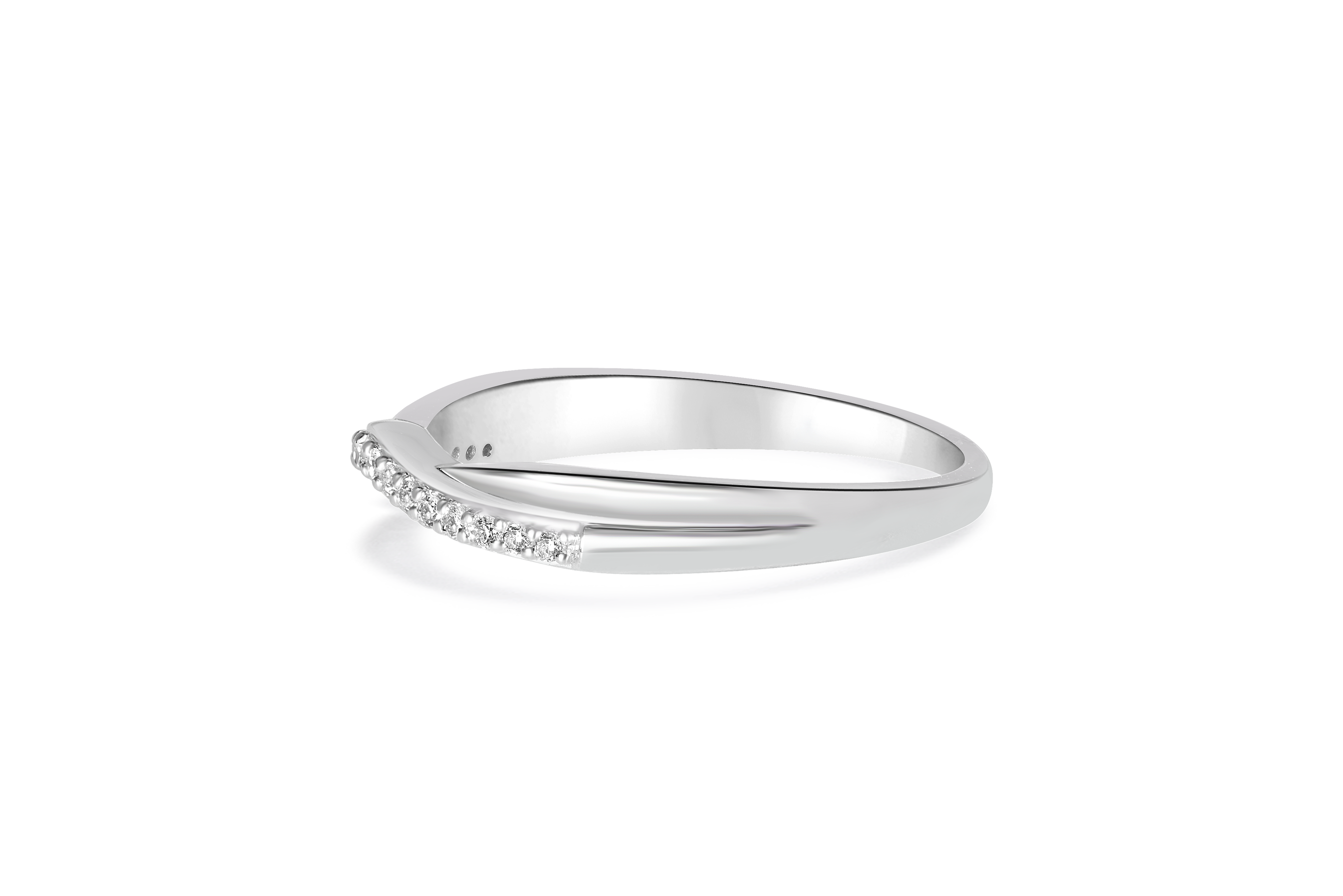 14K White Gold Double Curved Diamond Pave Polished Wedding Band