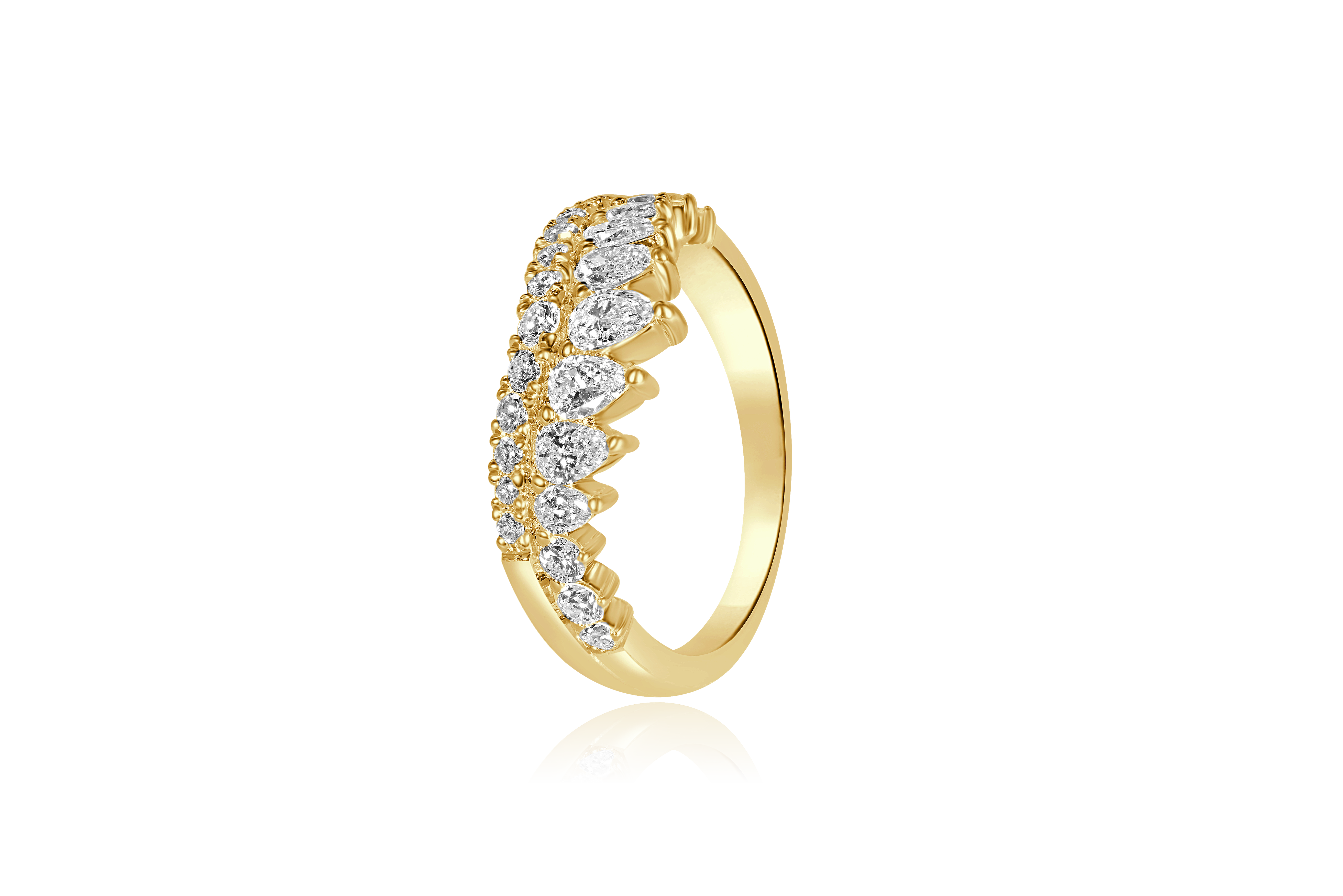 14K Yellow Gold Lab Grown Diamond Accented Double Row Contour Wedding Band