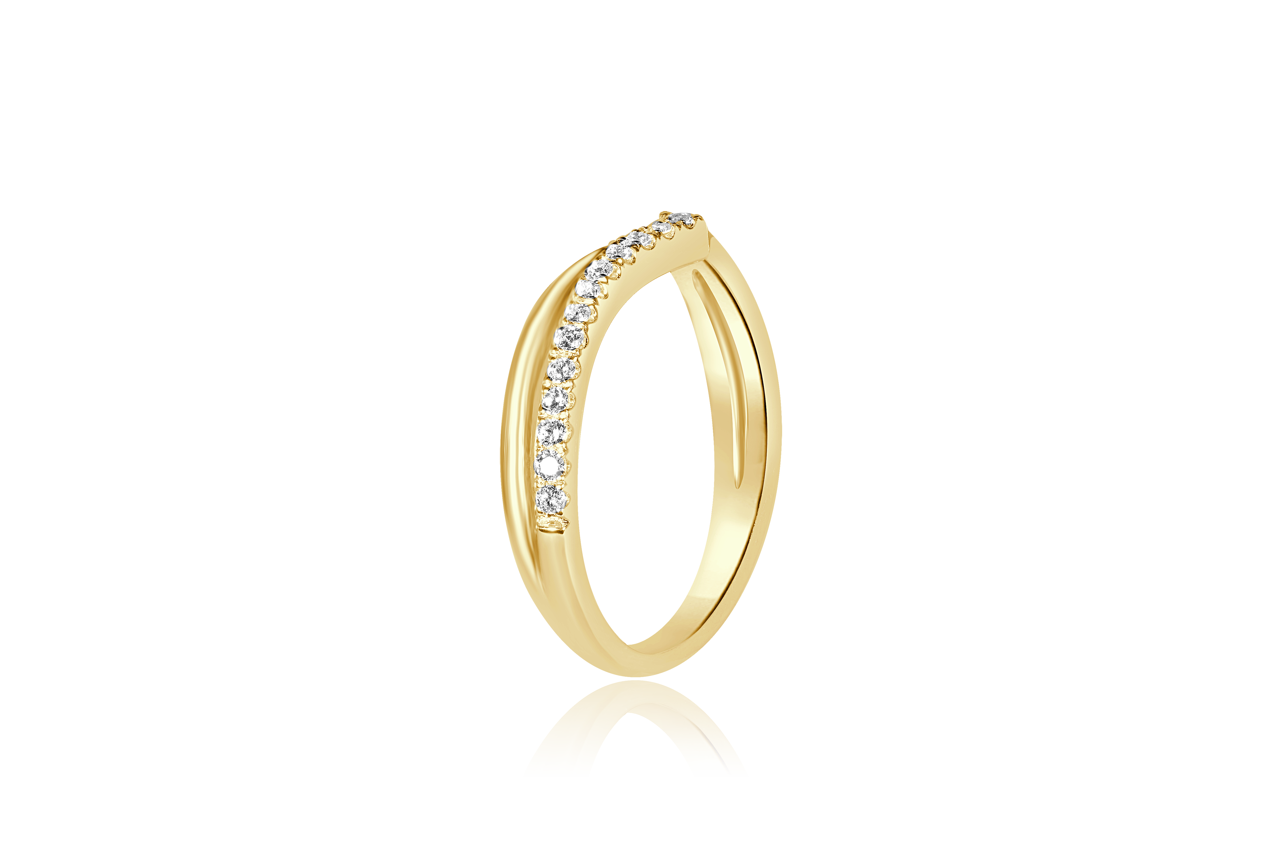 14K Yellow Gold Natural Diamond Double Row Crossover Chevron Wedding Band