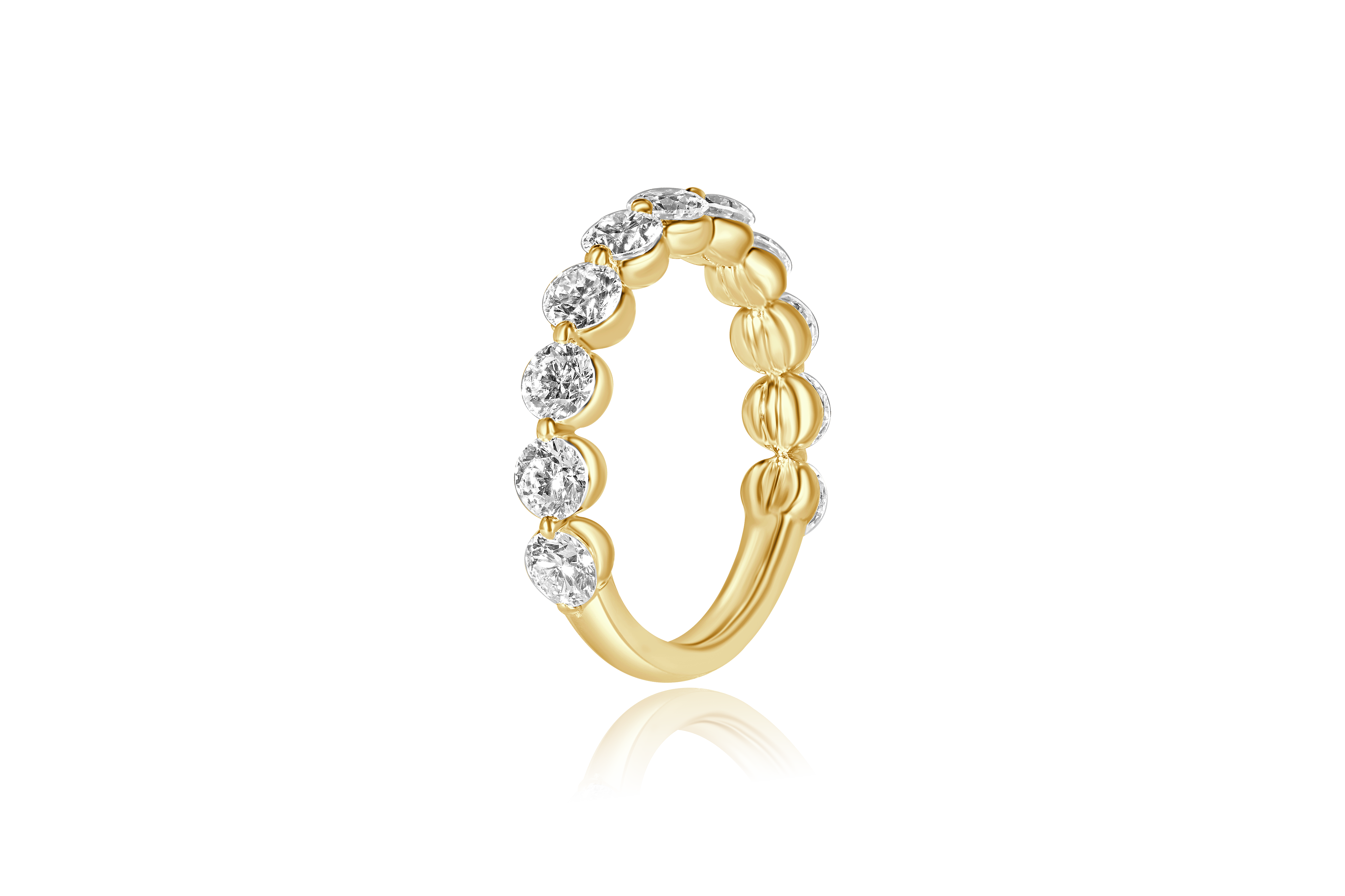 14K Yellow Gold Single Shared Prong Diamond Wedding Band