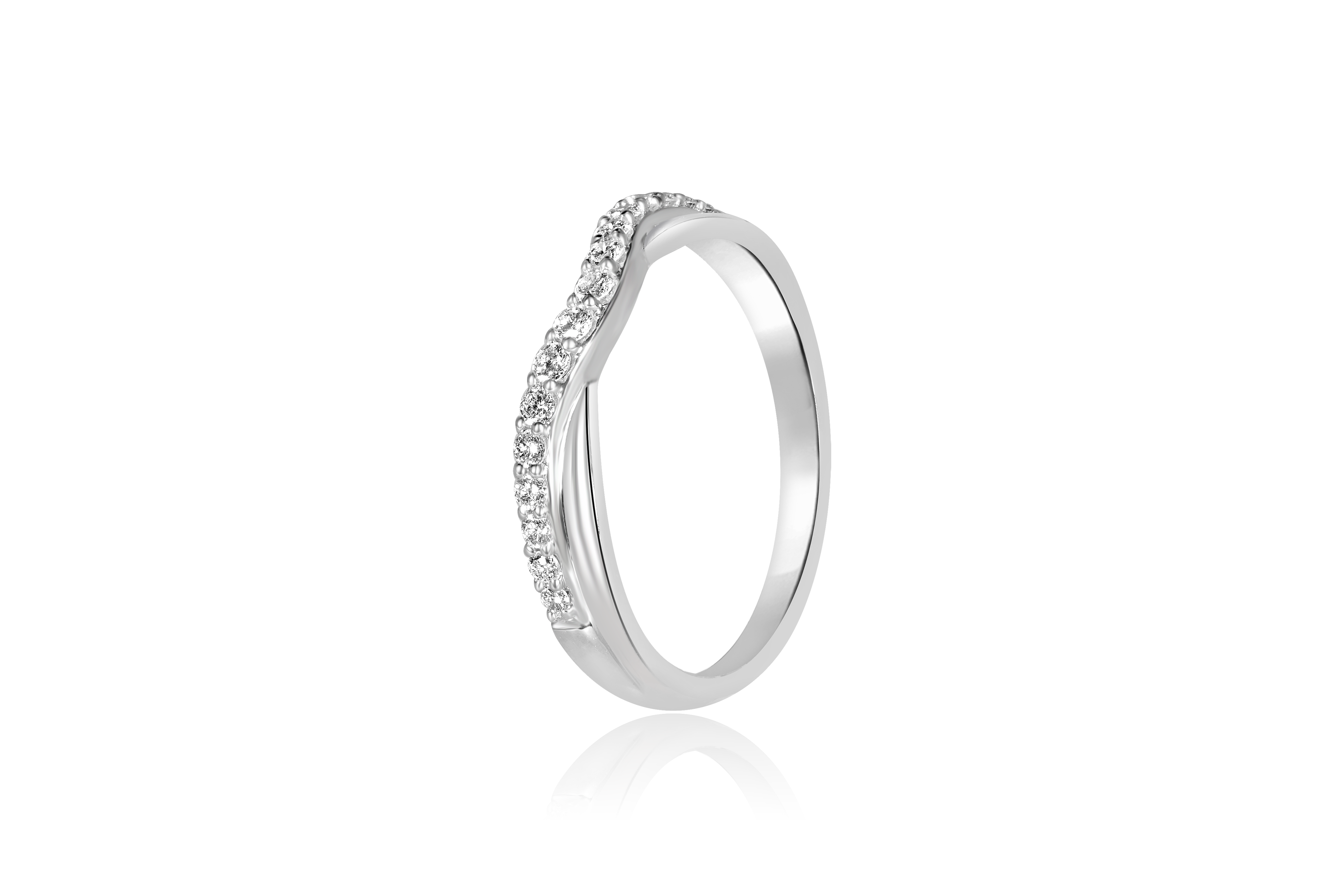 14K White Gold Channel Diamond Overlapping Curved Wedding Band