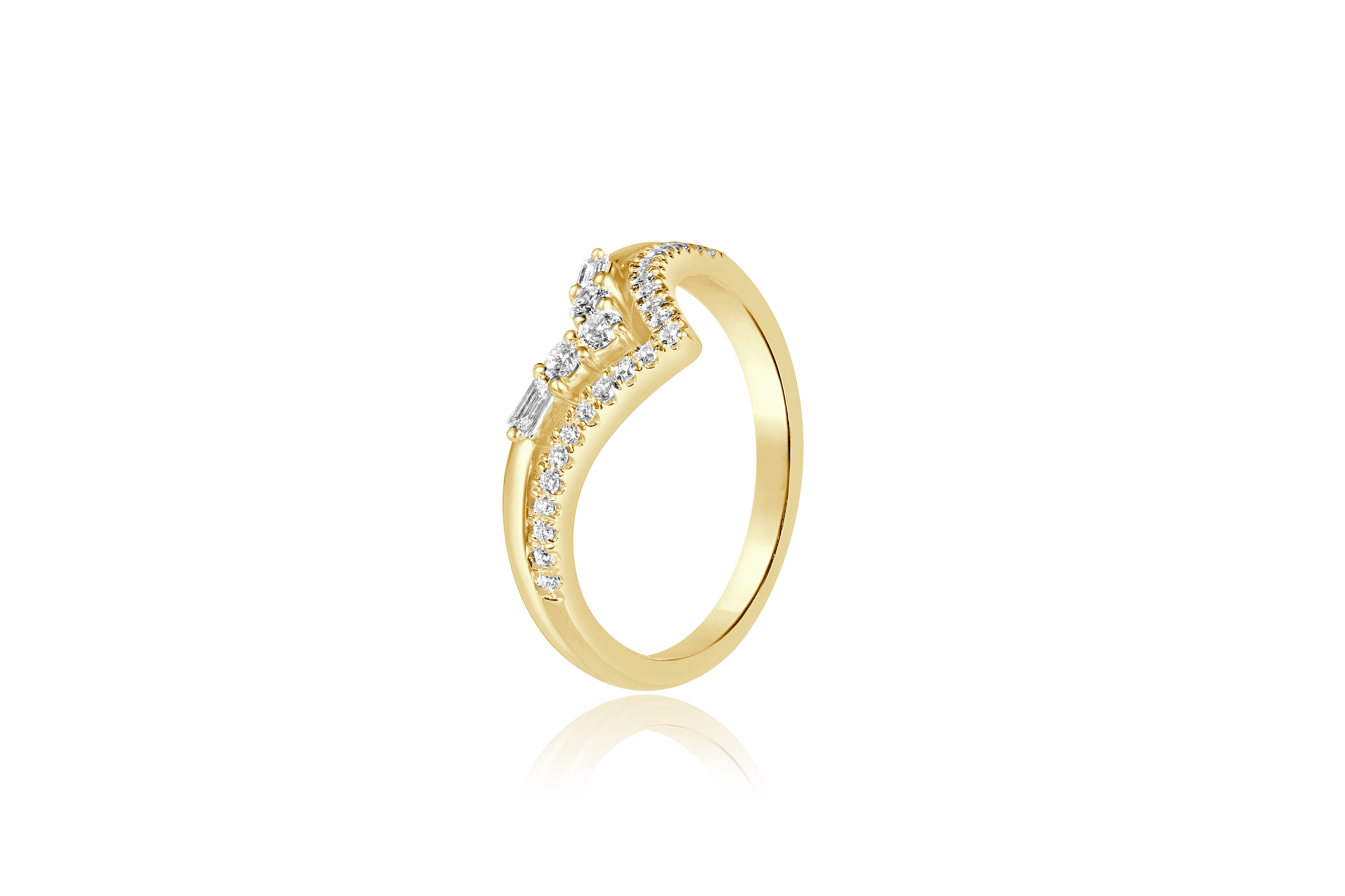 14K Yellow Gold Diamond Accented Double Row Chevron Wedding Band