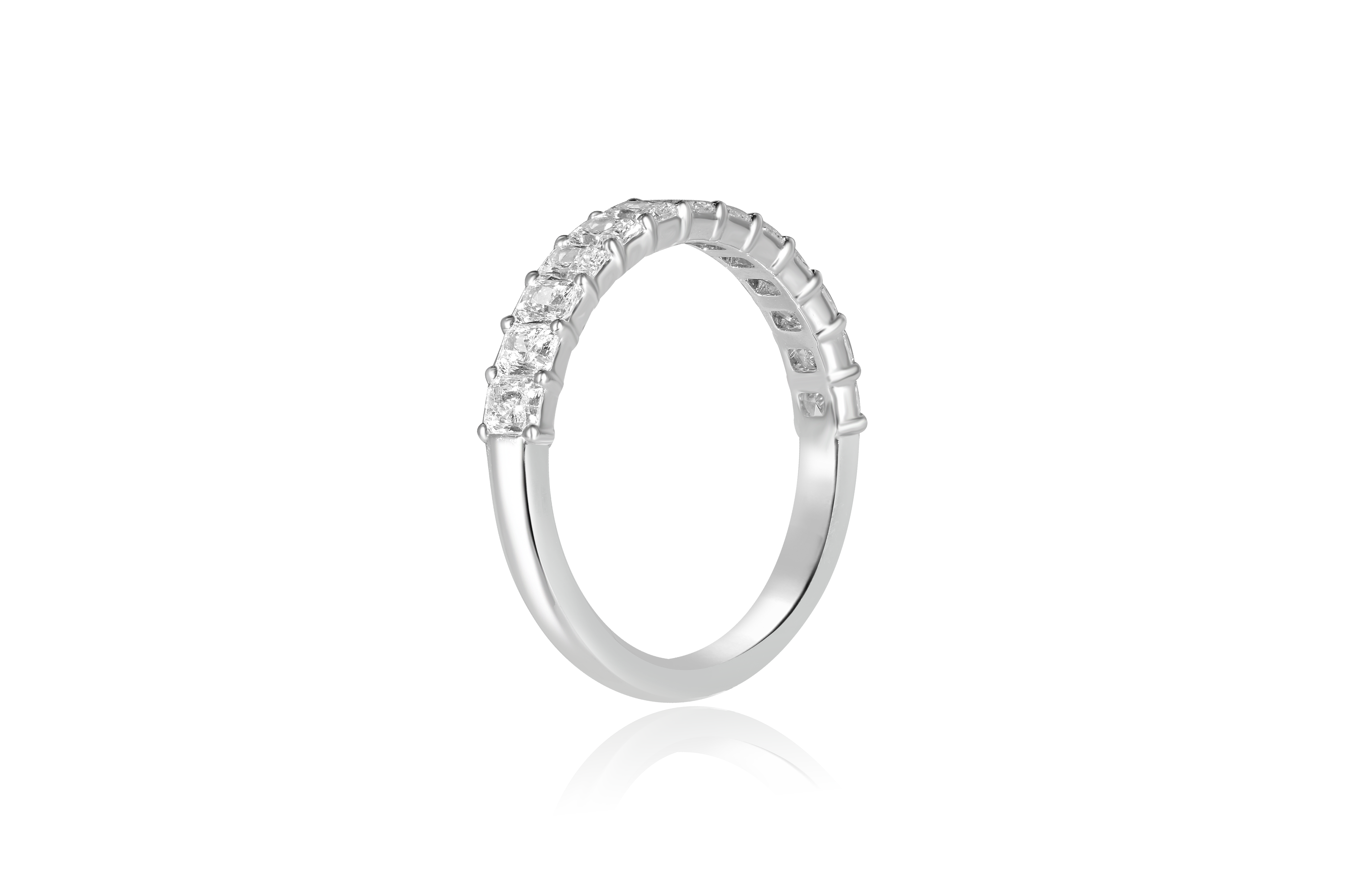 14K White Gold Shared Prong Radiant Diamond Wedding Band