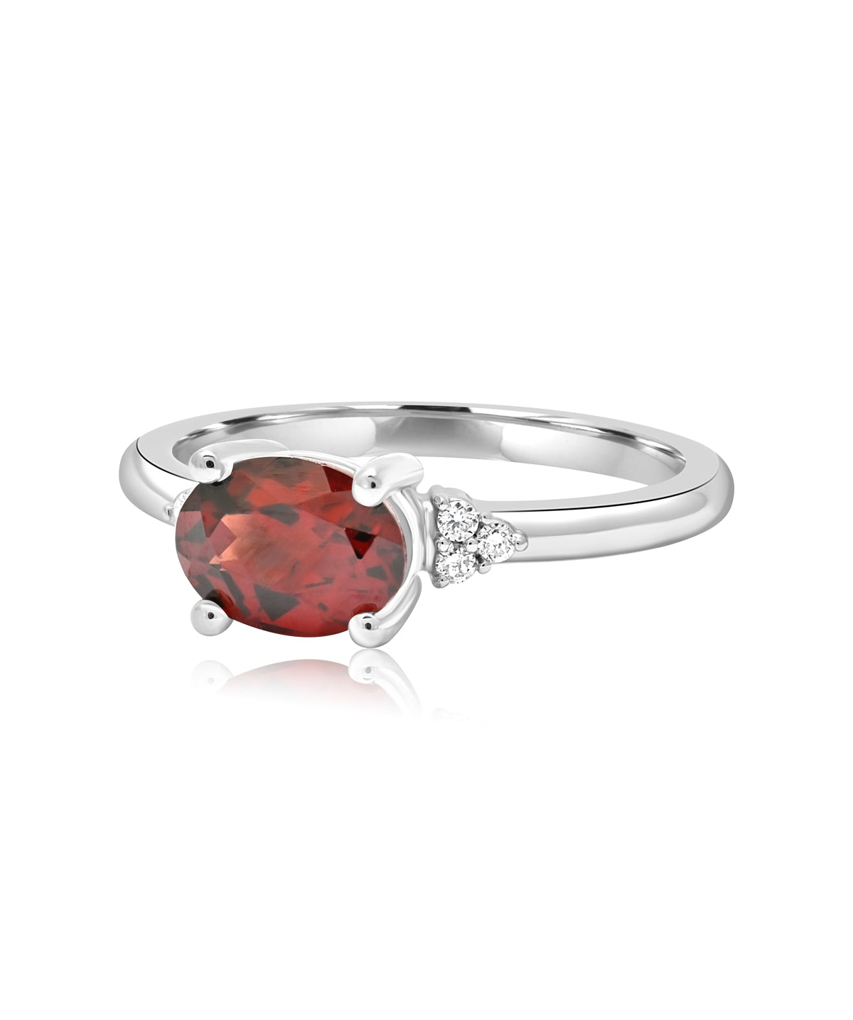 14K White Gold 8mm Garnet and Diamond East West Fashion Ring