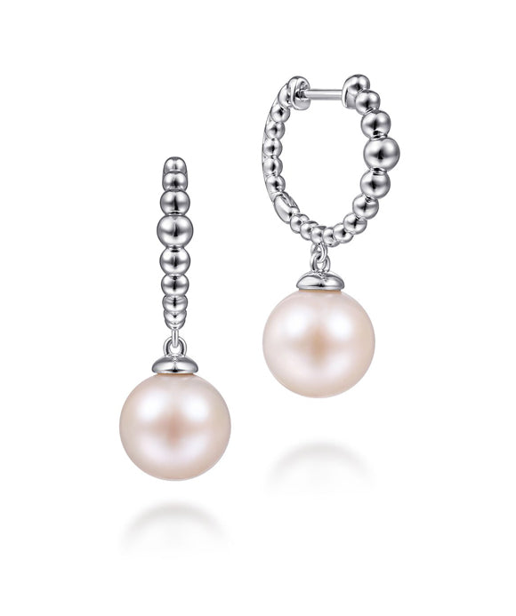 925 Sterling Silver Pearl Drop Huggies