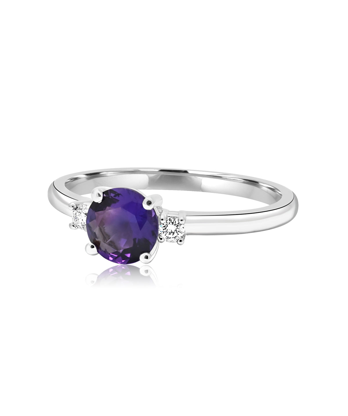 14K White Gold 6.5mm Amethyst and Diamond Ring