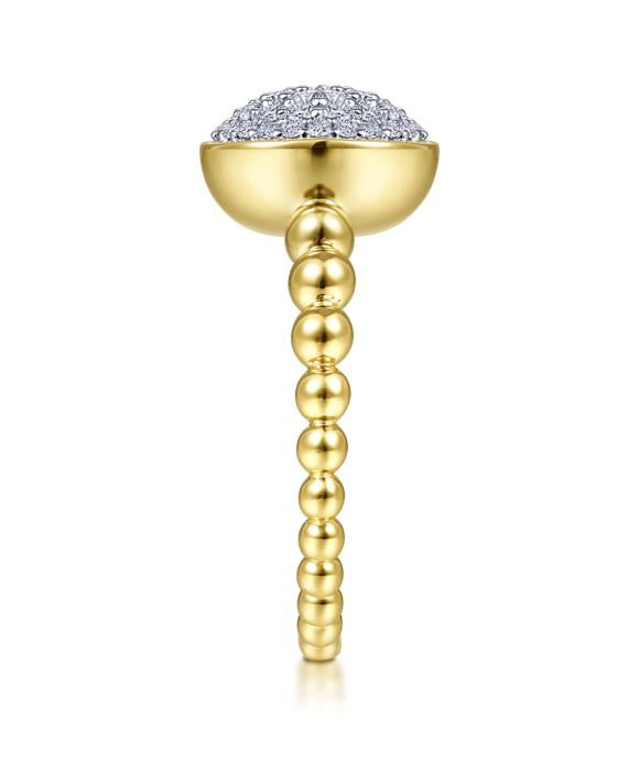14K Yellow Gold Round Diamond Pavé Center Ring with Bujukan Bead Shank