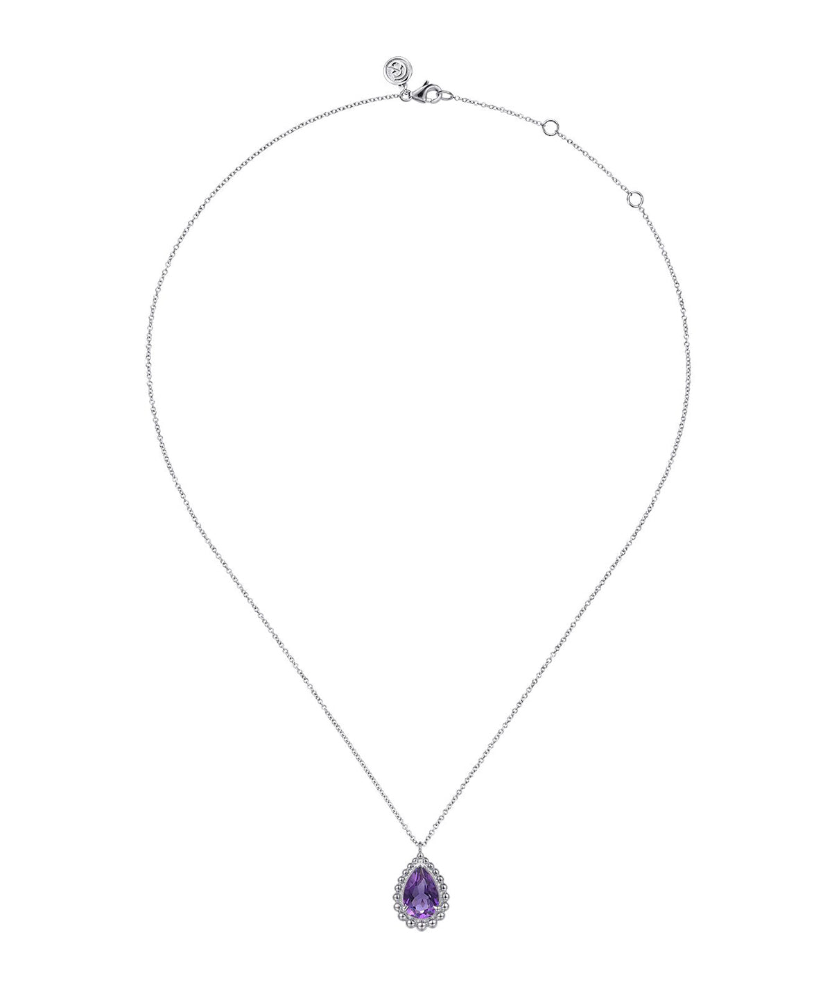 925 Sterling Silver Amethyst Bujukan Pear Shape Stud Necklace With Pattern