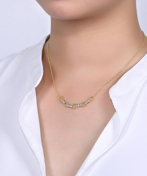 14K Yellow-White Gold Twisted Rope Oval Link Necklace with Diamond Con –  Bellman Jewelers