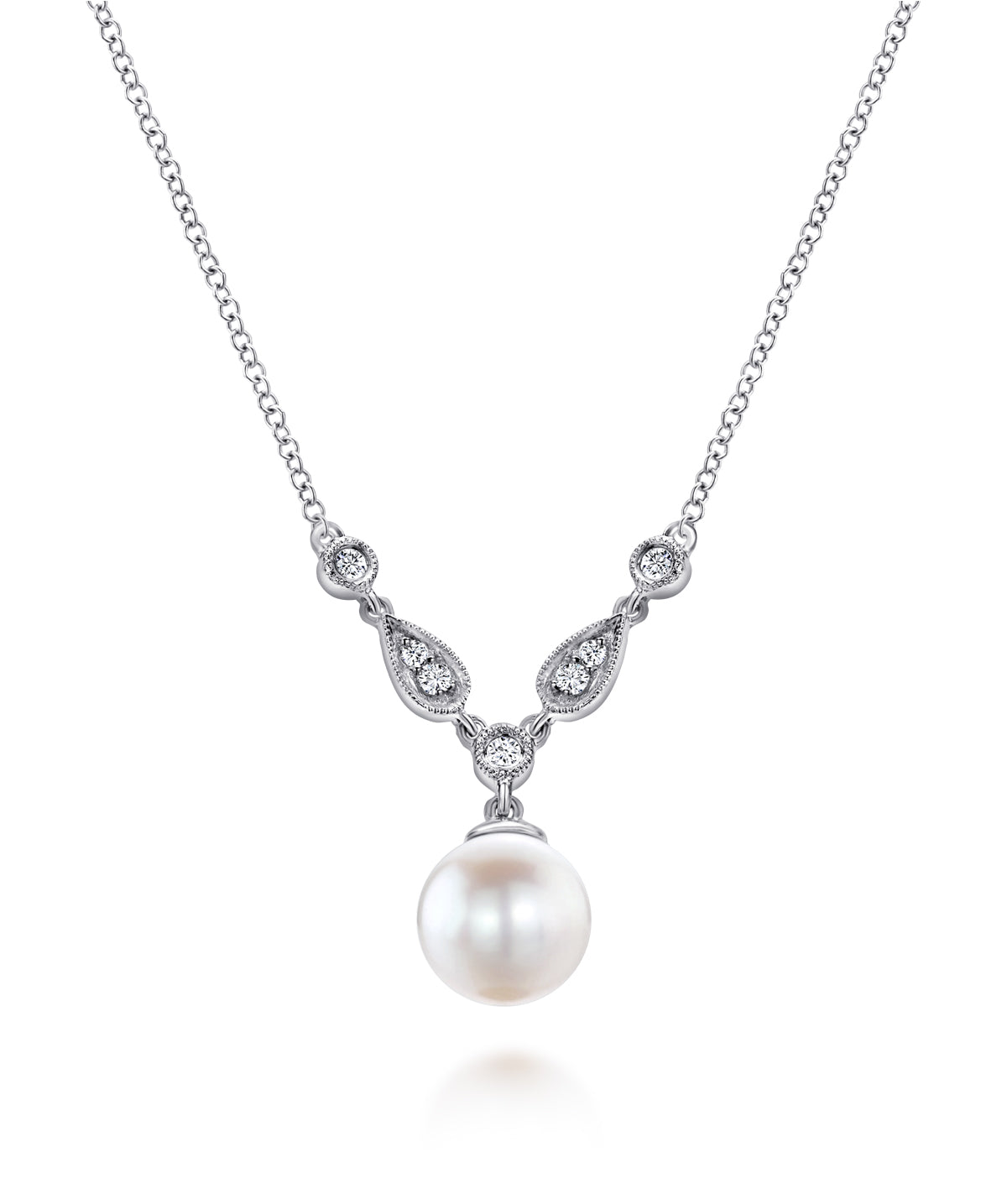 14K White Gold Cultured Pearl and Diamond Accent Necklace