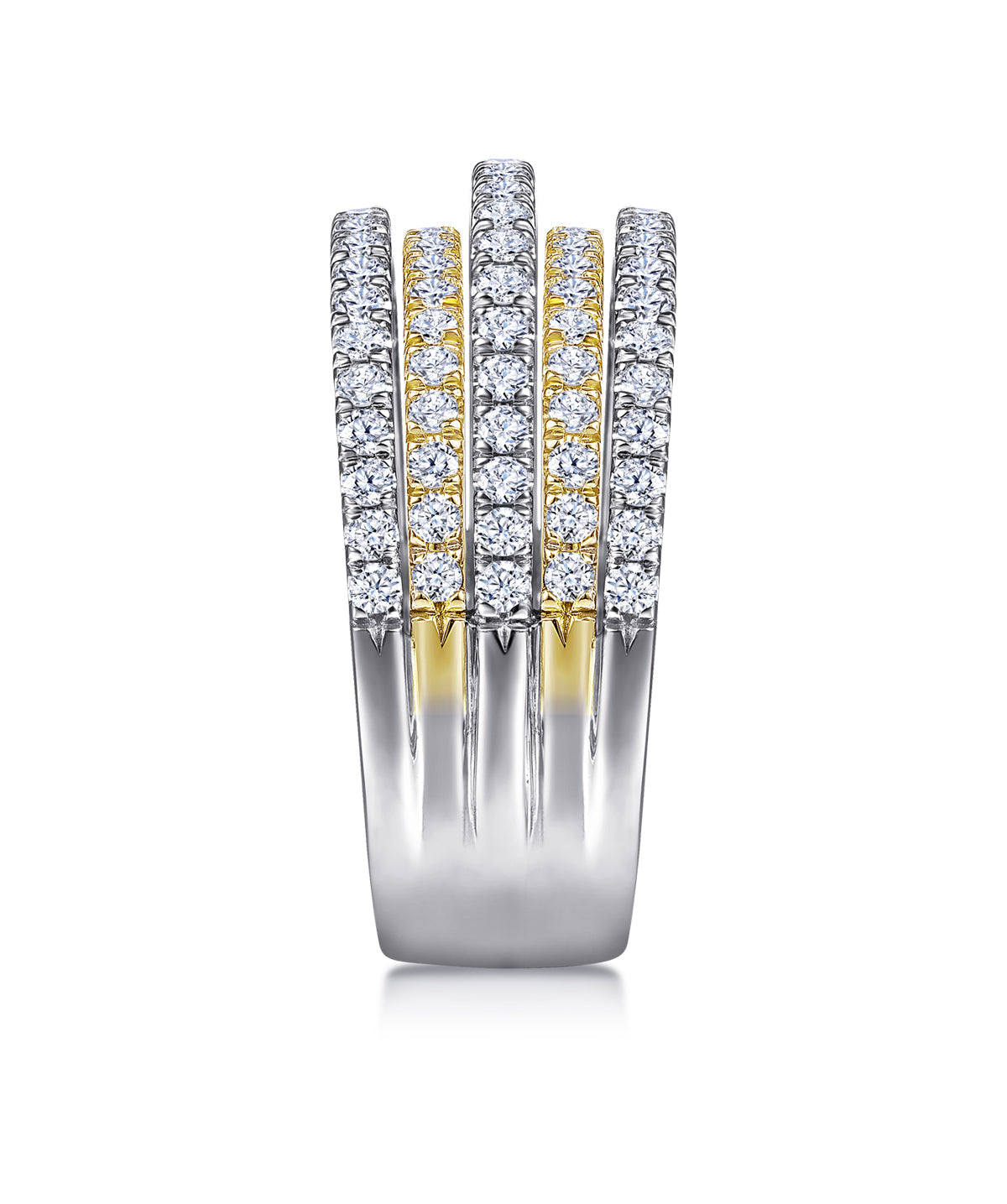 14K Yellow-White Gold Layered Wide Band Diamond Ring