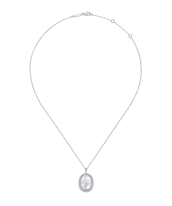 925 Sterling Silver Rock Crystal and White MOP Pendant Necklace