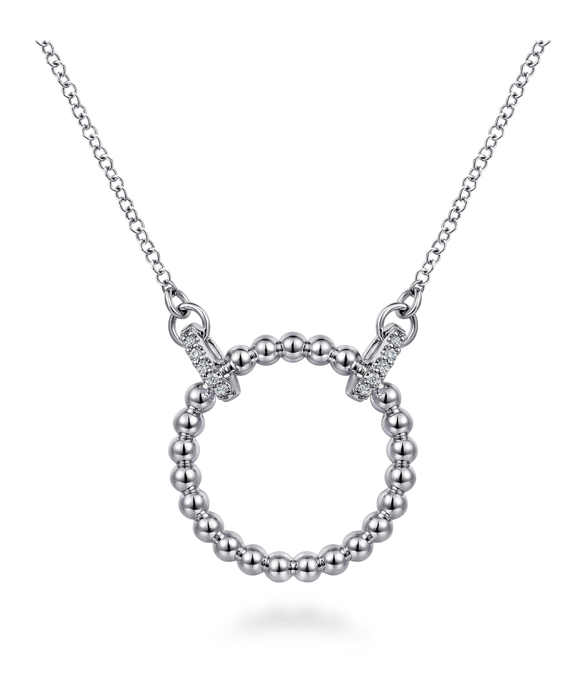 925 Sterling Silver Open Circle Bujukan Pendant Necklace with White Sapphire