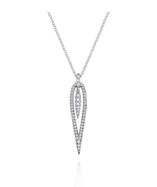 V Design Diamond Necklace, 14K White Gold