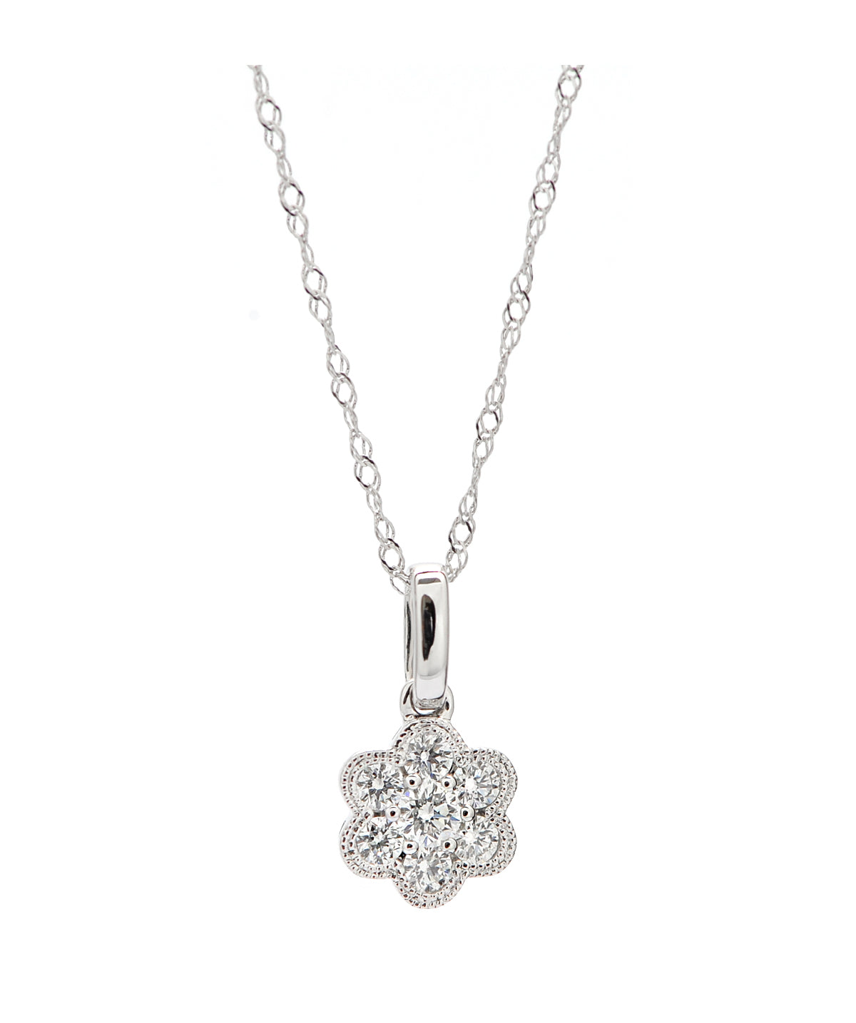 14K White Gold Diamond Flower Pendant