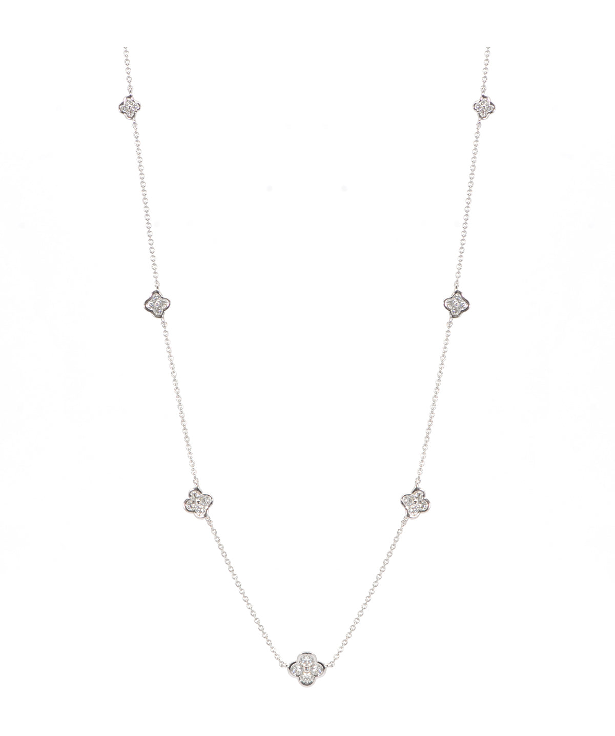 14K White Gold Diamond Station Necklace