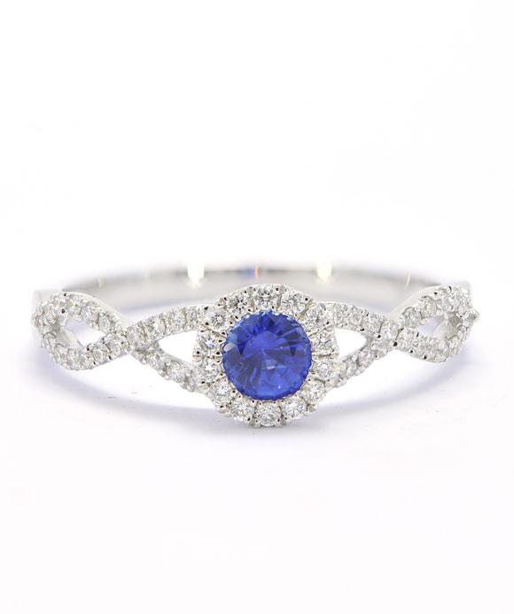 14K White Gold 0.32ct Sapphire Halo Twist Ring