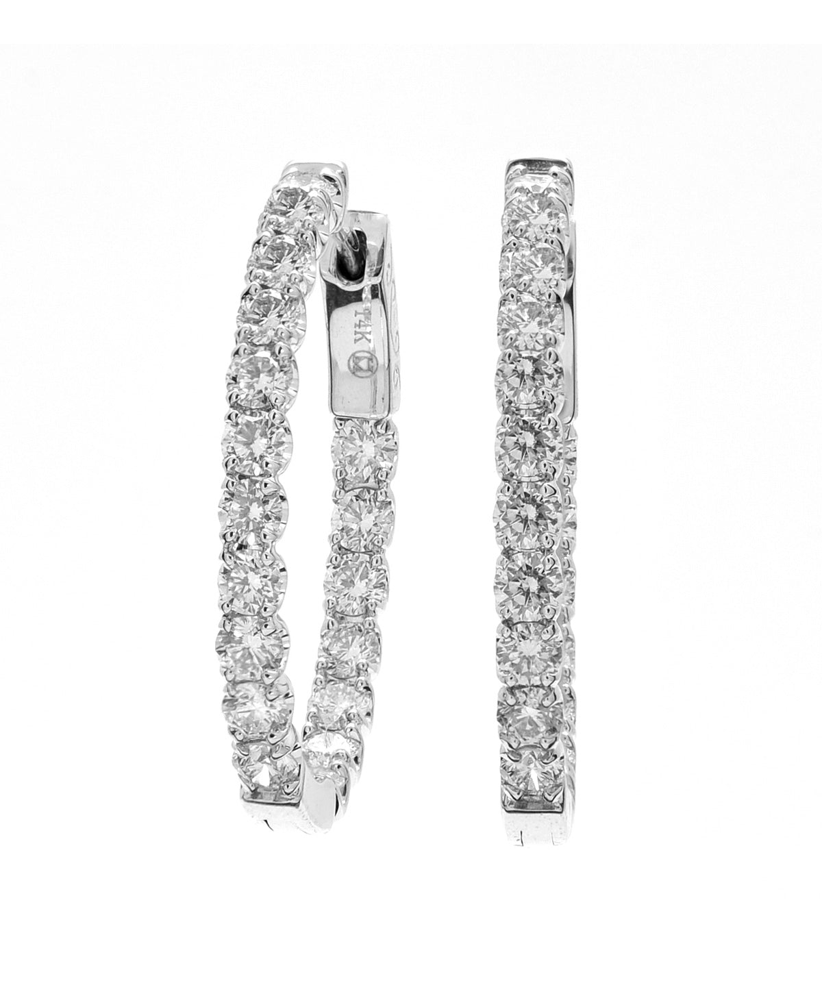 14K White Gold Inside Out Diamond Hoops 3.04cttw