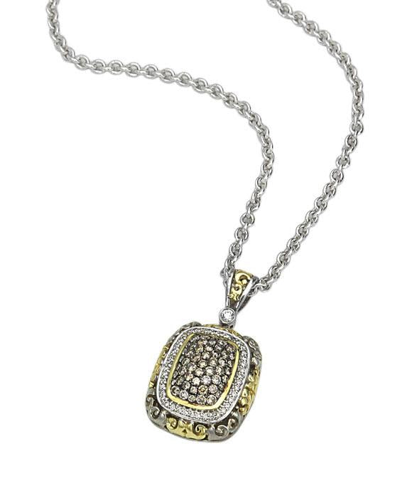Charles Krypell 18K Gold & Sterling Silver Two-Tone White & Brown Diamond Necklace