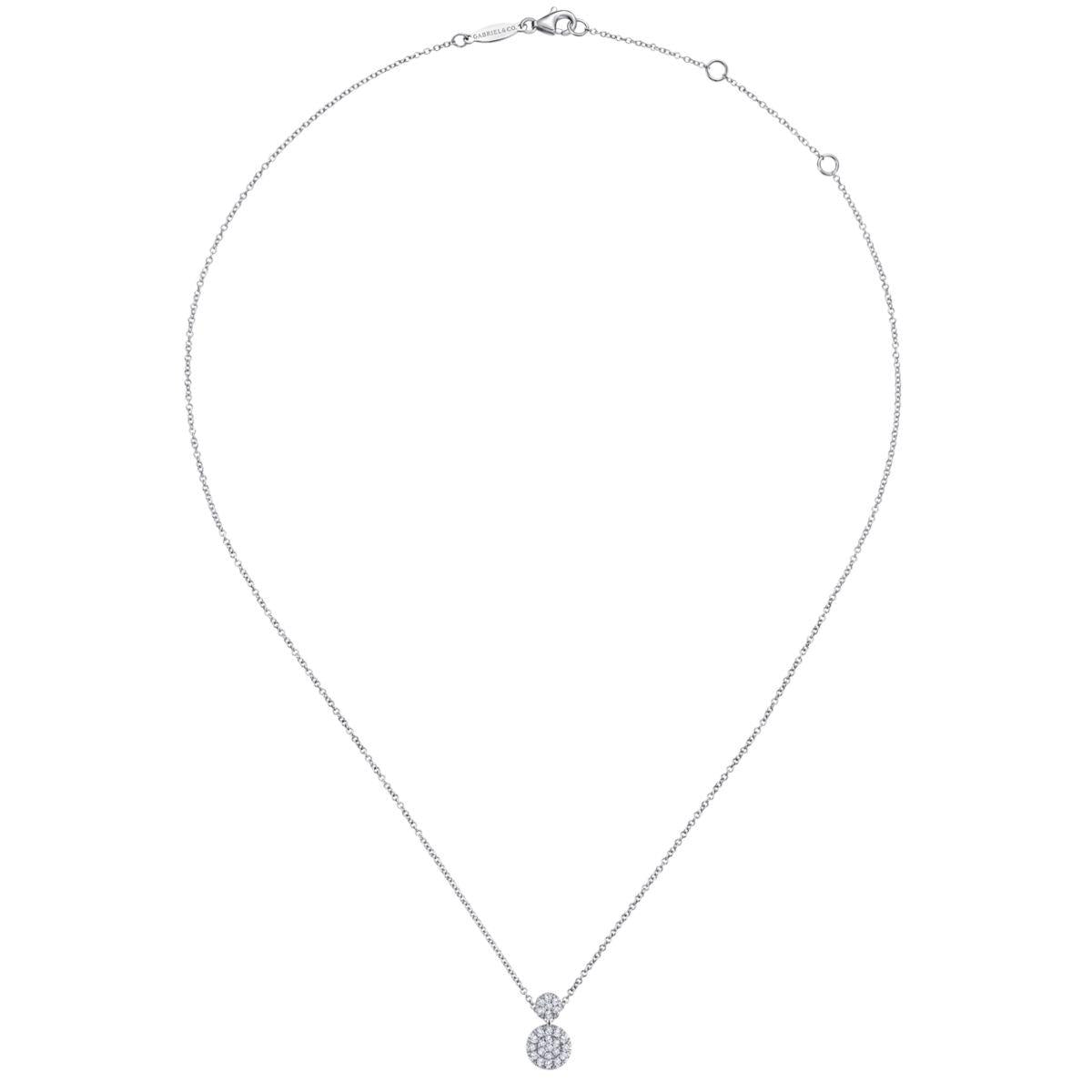 14K White Gold Double Diamond Disc Pendant Necklace