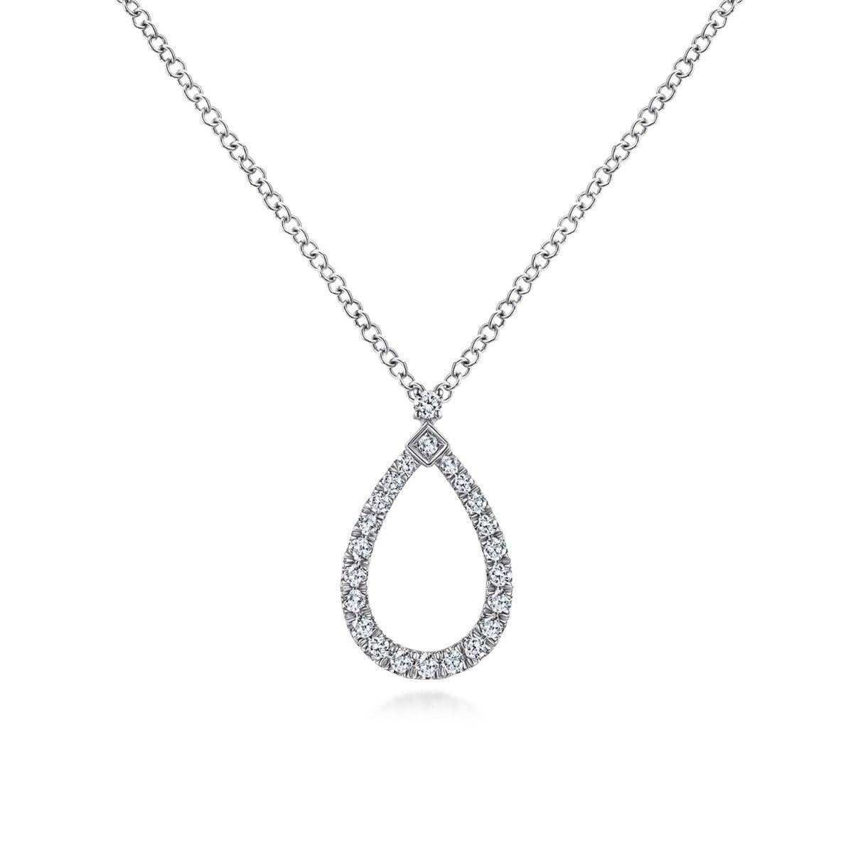 14K White Gold Teardrop Diamond Pendant Necklace