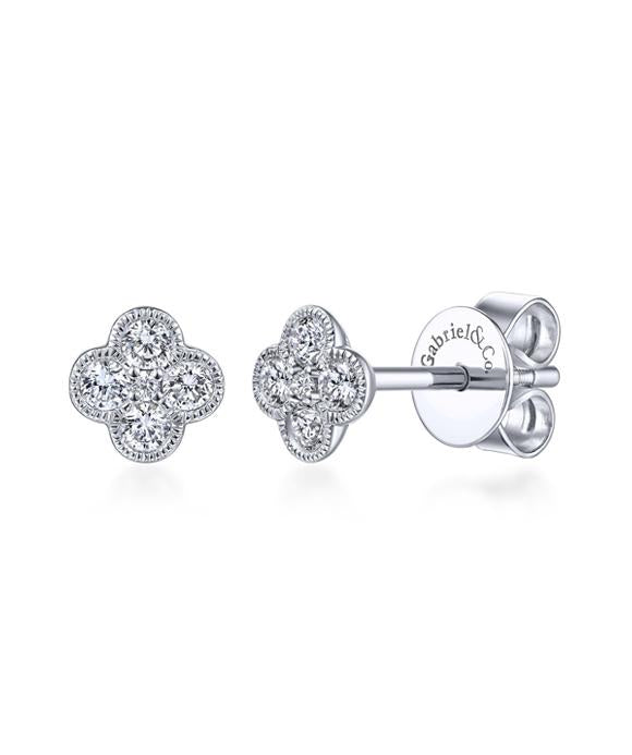 14K White Diamond Cluster Earrings