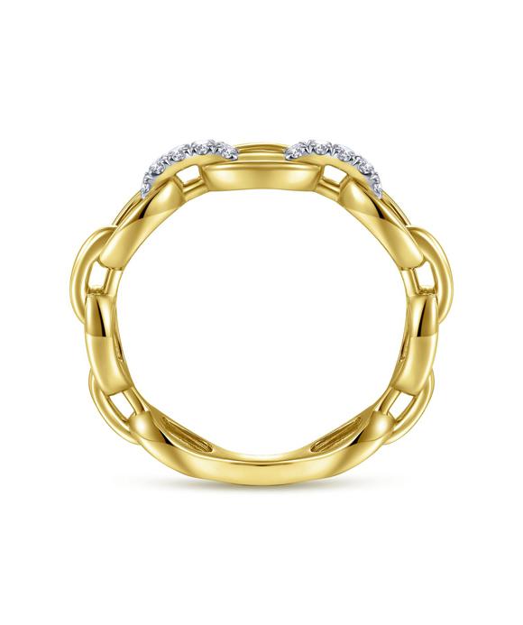 14K Yellow Gold Oval Chain Link Diamond Ring