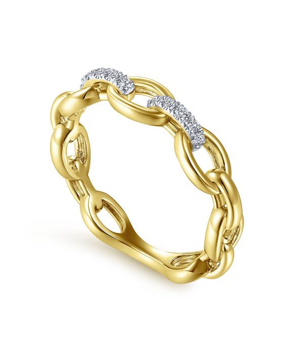 14K Yellow Gold Oval Chain Link Diamond Ring