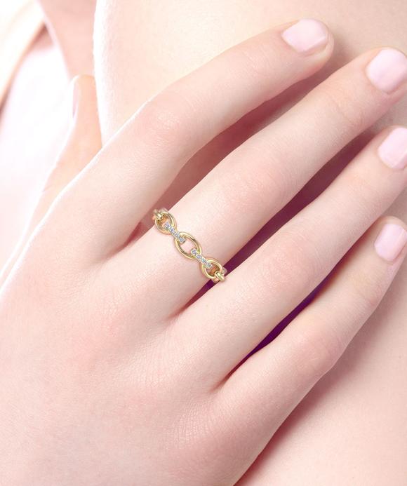 14K Yellow Gold Oval Chain Link Diamond Ring