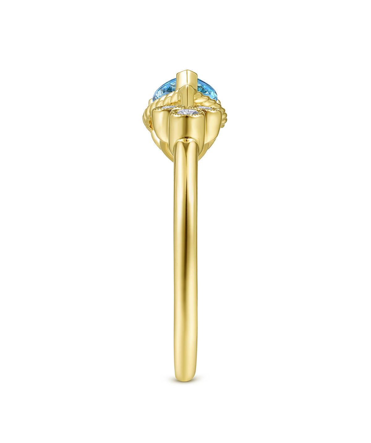 14K Yellow Gold Pear Shape Swiss Blue Topaz and Diamond Split Ring