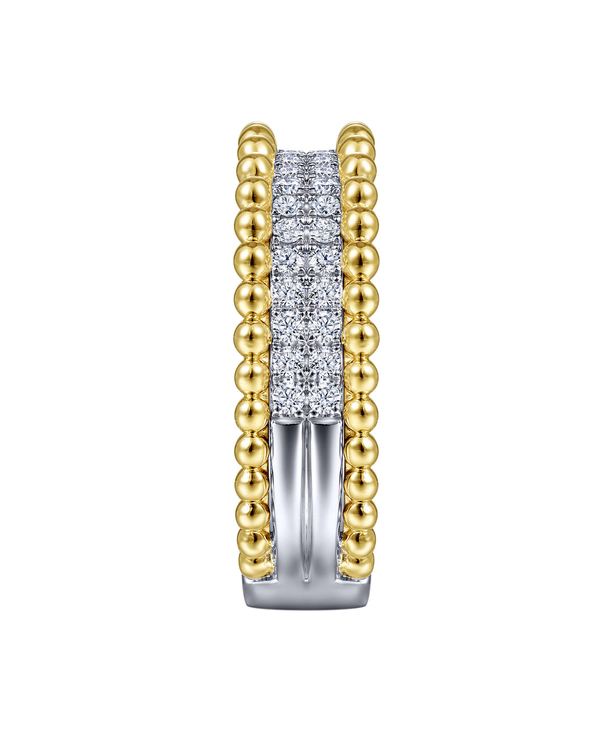 14K White-Yellow Gold Diamond and Bujukan Bead Ring