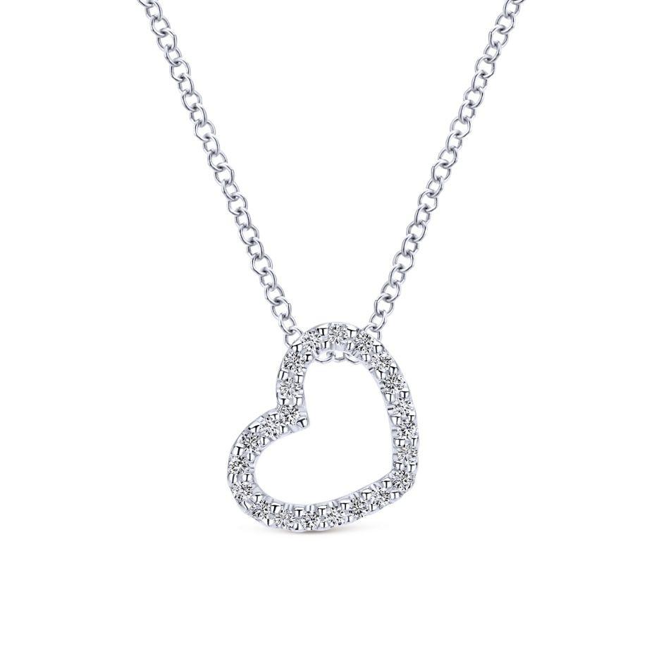 14K White Gold Pavé Diamond Open Heart Necklace
